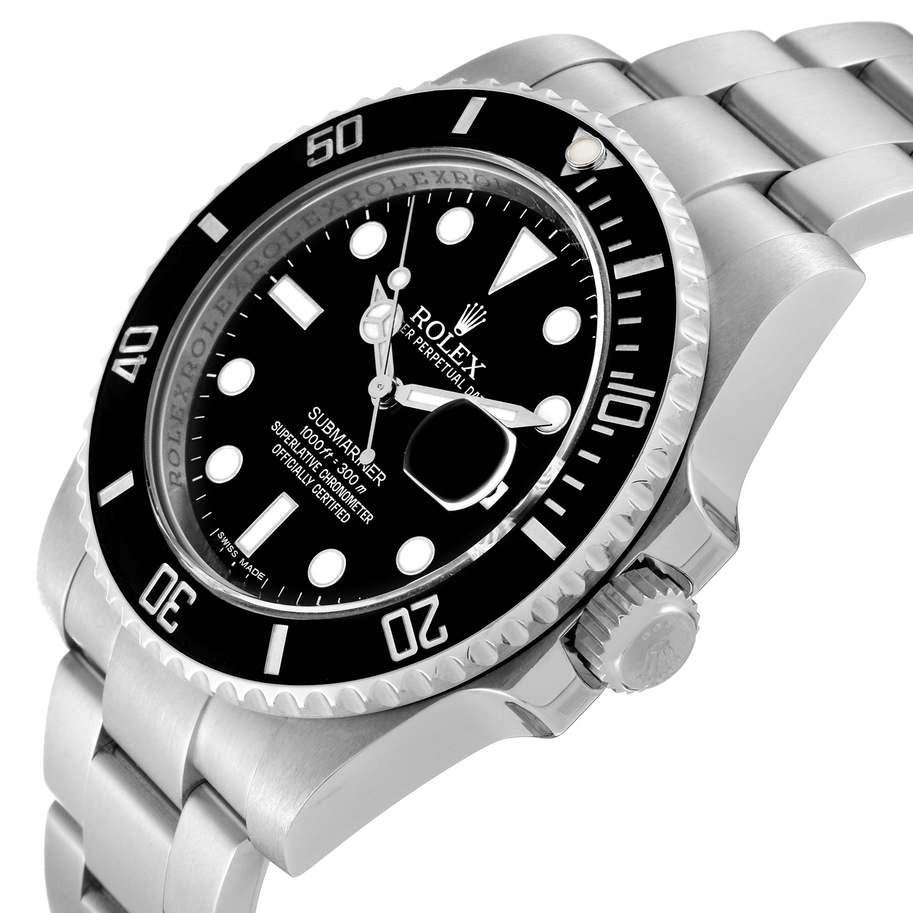 The image shows a Rolex Submariner 116610 Men
s Stainless Steel Black Dial 116610 Men
s Stainless Steel Black Dial watch at an angled side view, featuring the bezel, crown, dial, and bracelet.