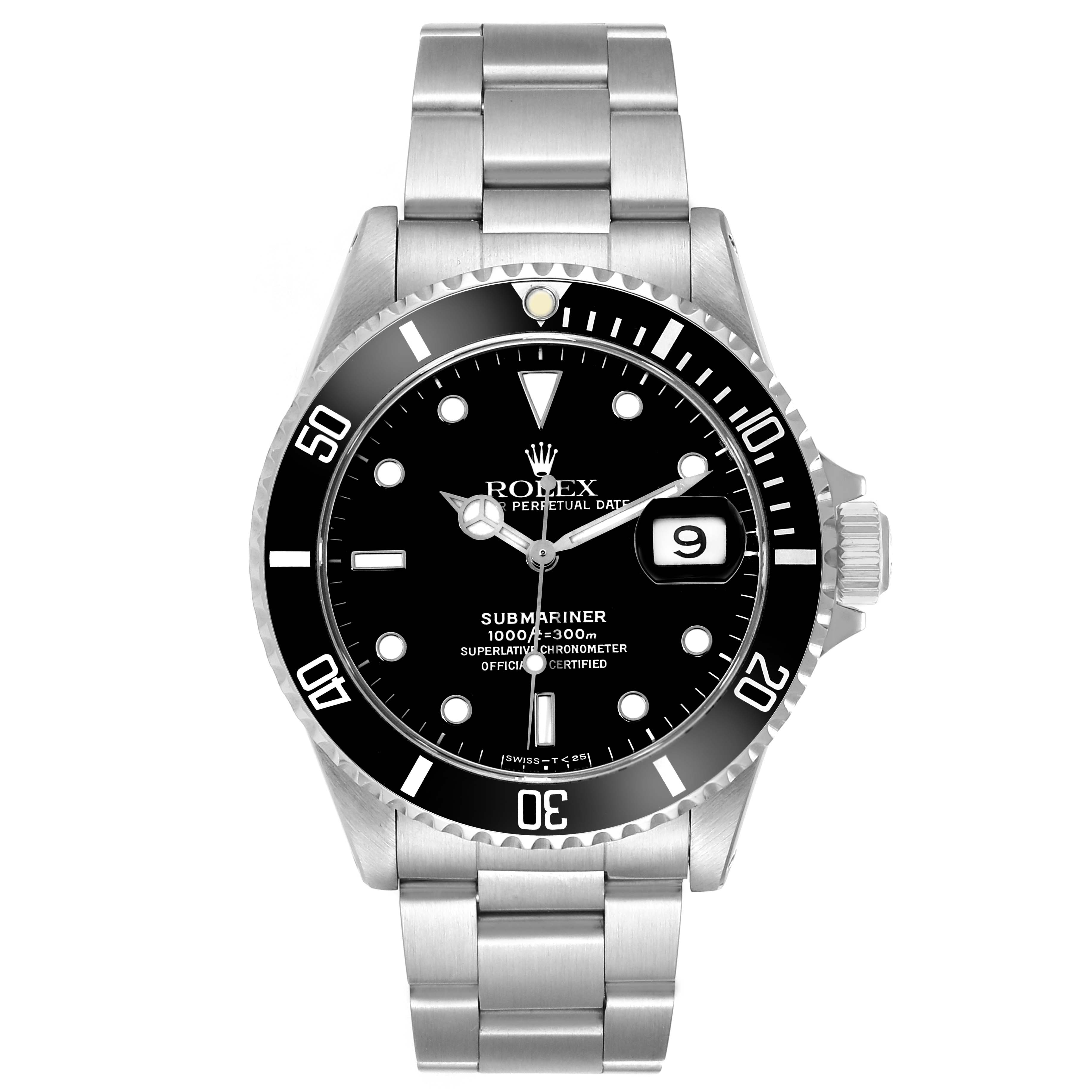The image shows a front view of a Rolex Submariner 116610 Men
s Stainless Steel Black Dial watch, displaying the face, bezel, and bracelet clearly.
