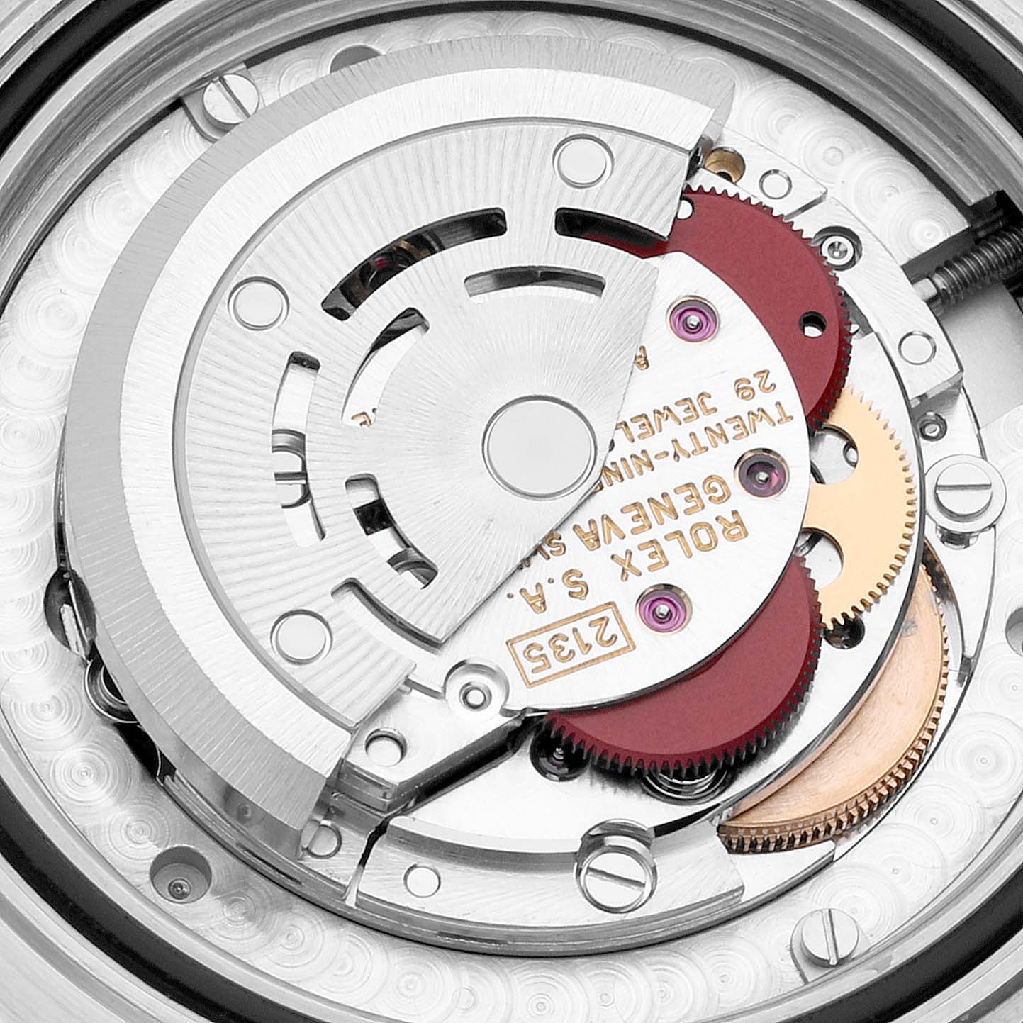 The image shows a close-up of the Rolex Yacht-Master 68623 Men
s Steel and Gold (two tone) Champagne Dial 68623 Men
s Steel and Gold (two tone) Champagne Dial watch
s internal mechanism.