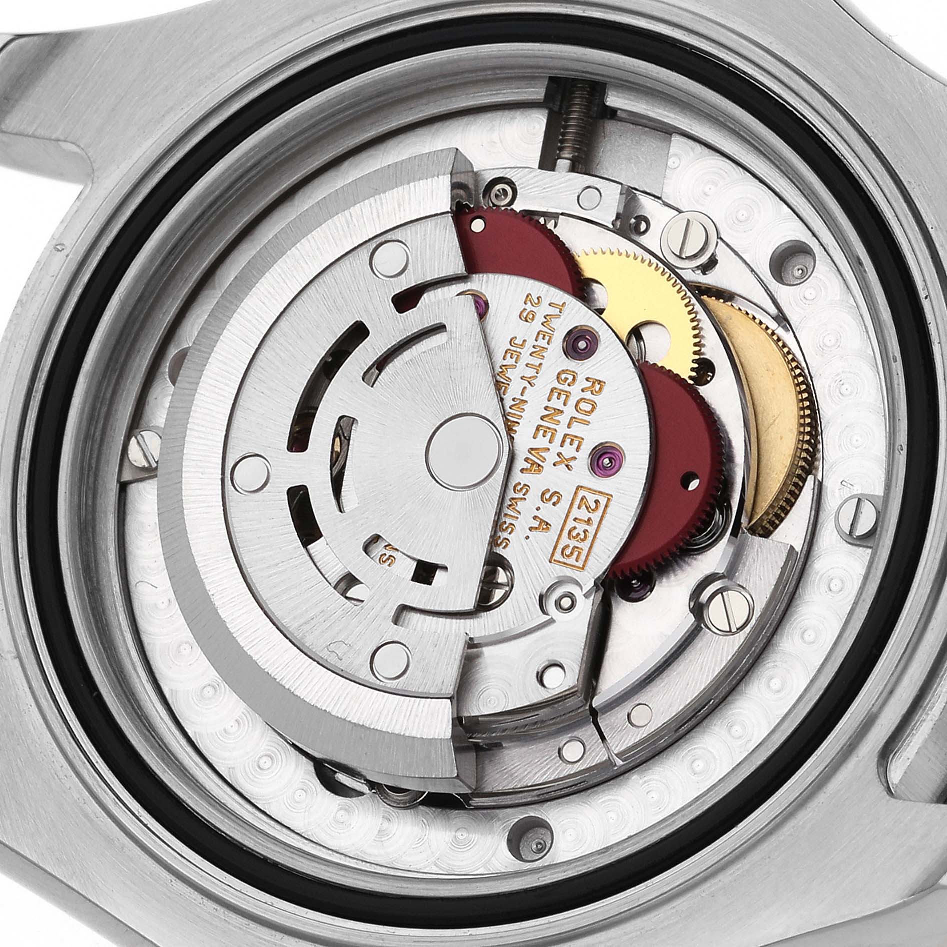 This image shows a close-up of the internal mechanism of the Rolex Yacht-Master 68623 Men's Steel and Gold (two tone) White Dial 68623 Men's Steel and Gold (two tone) White Dial watch model.