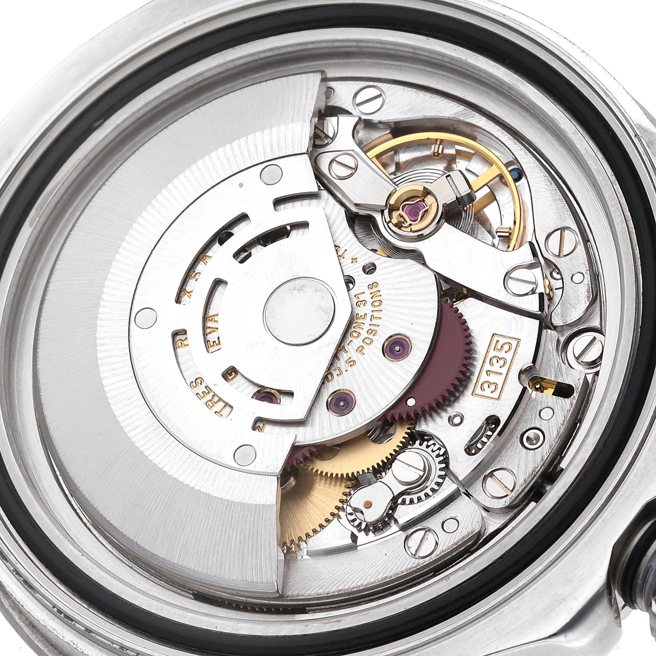 The image shows a close-up view of the internal mechanical movement of a Rolex Yacht-Master 16622 Men's Stainless Steel Silver Dial 16622 Men's Stainless Steel Silver Dial watch.
