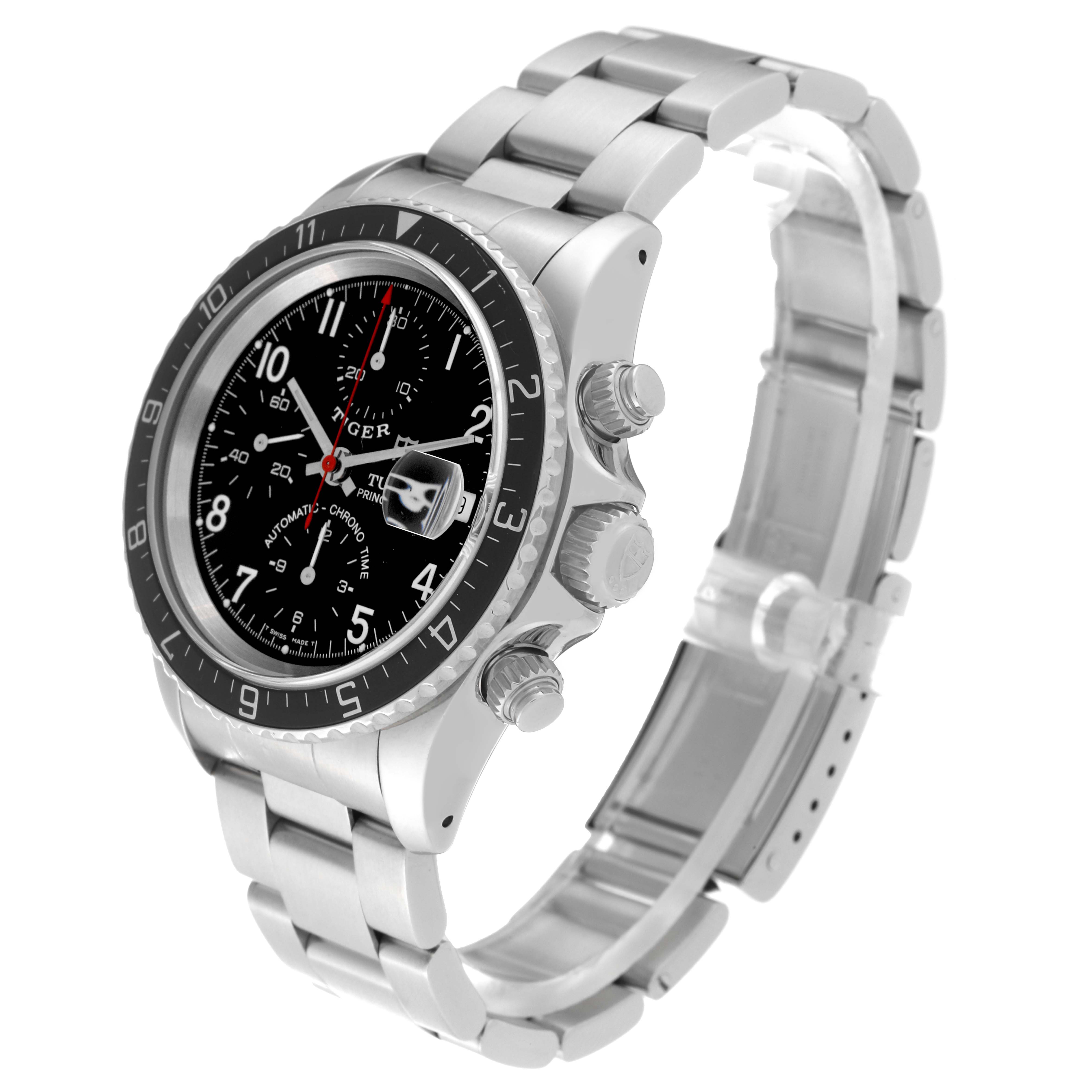 This is a Tudor Prince model watch shown from a three-quarter angle, featuring the face, bezel, crown, and bracelet.