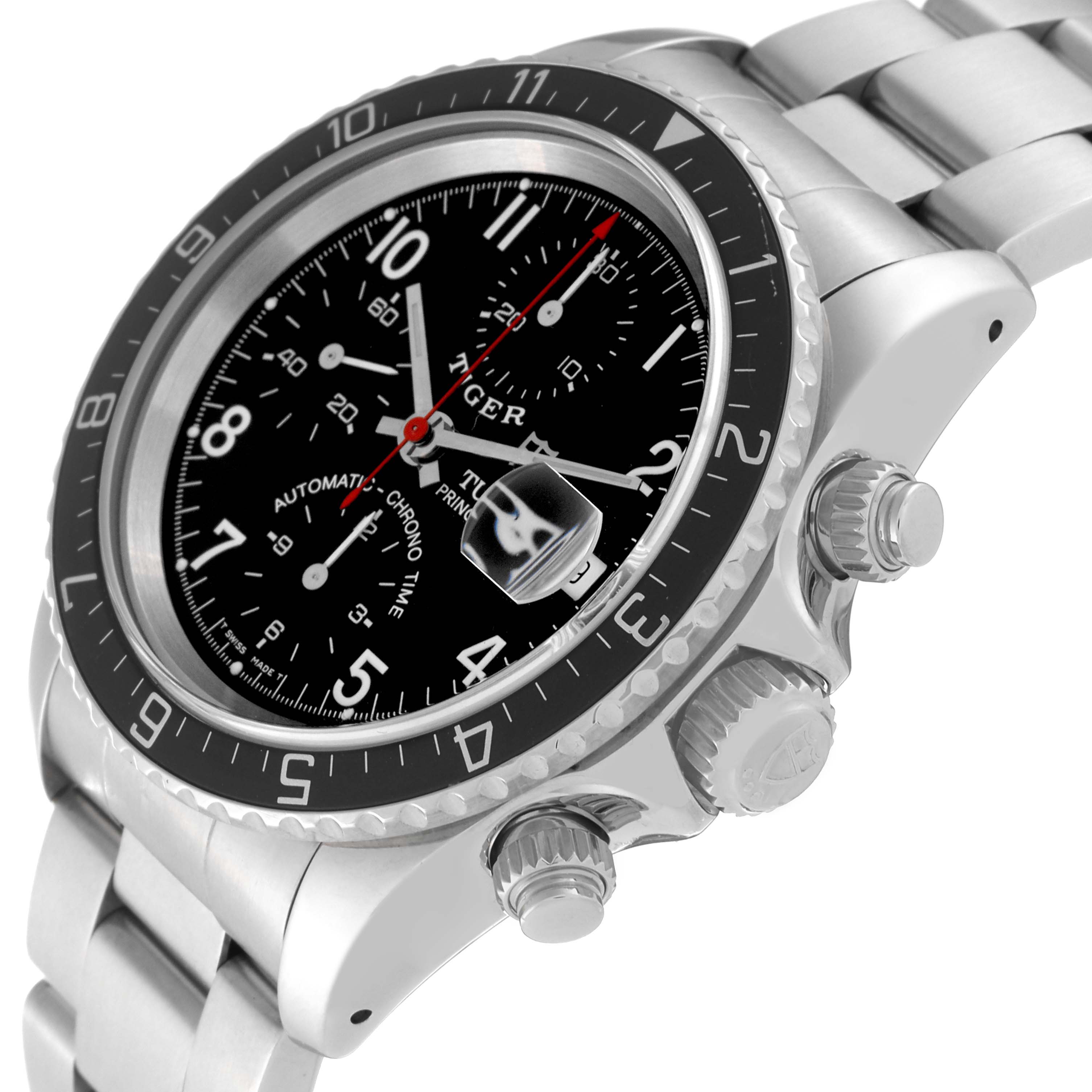 This image shows a close-up angle of the Tudor Prince model watch focusing on the dial, bezel, crown, and part of the strap.