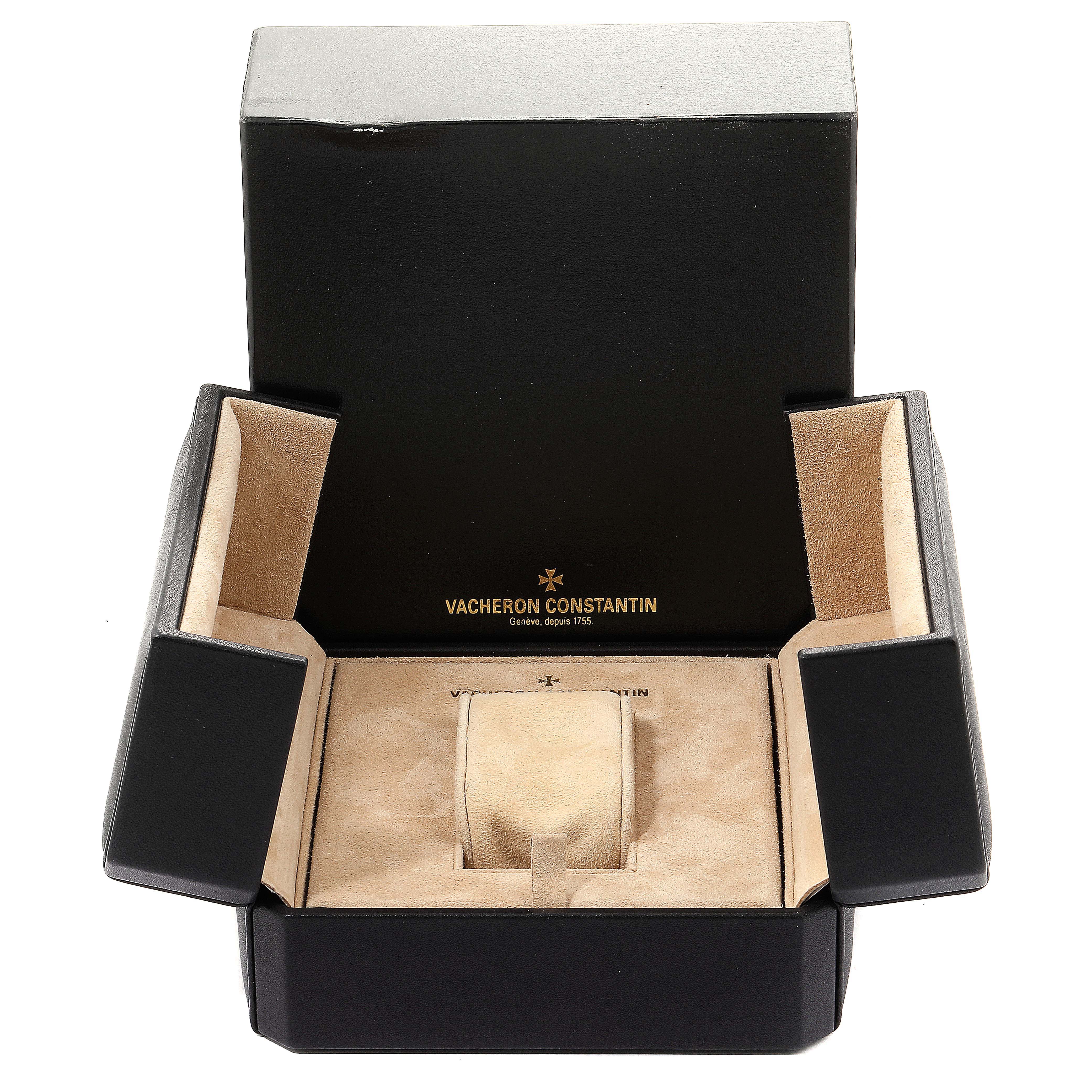 The image shows an open watch box from a Vintage model by Vacheron Constantin, displaying its interior from a top-front angle.