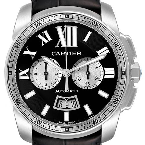 Photo of Cartier Calibre Chronograph Black Dial Steel Mens Watch W7100060