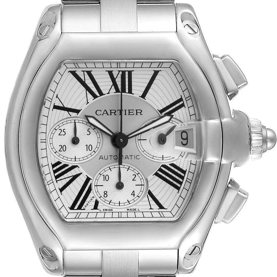 Cartier Roadster XL Silver Dial Chronograph Steel Mens Watch W62019X6 SwissWatchExpo