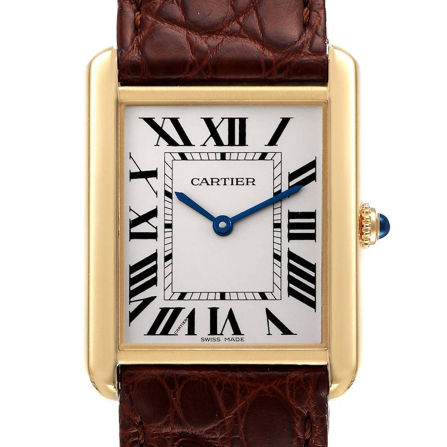 Cartier Tank Solo Yellow Gold Steel Brown Strap Large Watch W5200004 Box Papers SwissWatchExpo