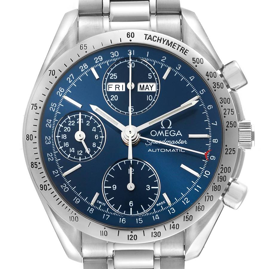 Omega Speedmaster Day Date 39 Blue Dial Steel Vintage Mens Watch 3523.80.00 SwissWatchExpo