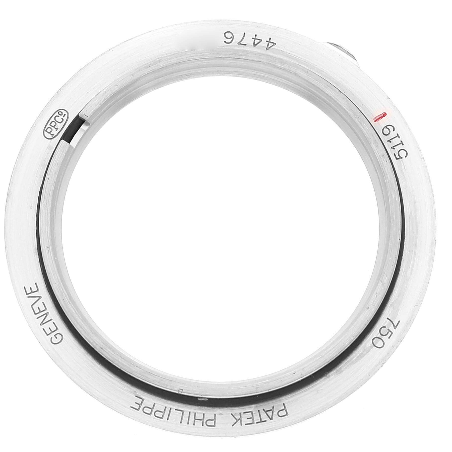 This image shows the bezel from a Patek Philippe Calatrava 5119G Men's White Gold White Dial 5119G Men's White Gold White Dial watch, viewed from above.