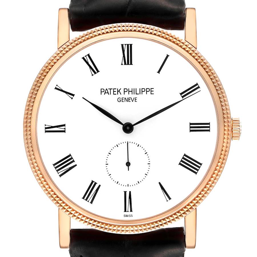 Patek Philippe Calatrava Rose Gold Black Strap Mens Watch 5119 Papers SwissWatchExpo