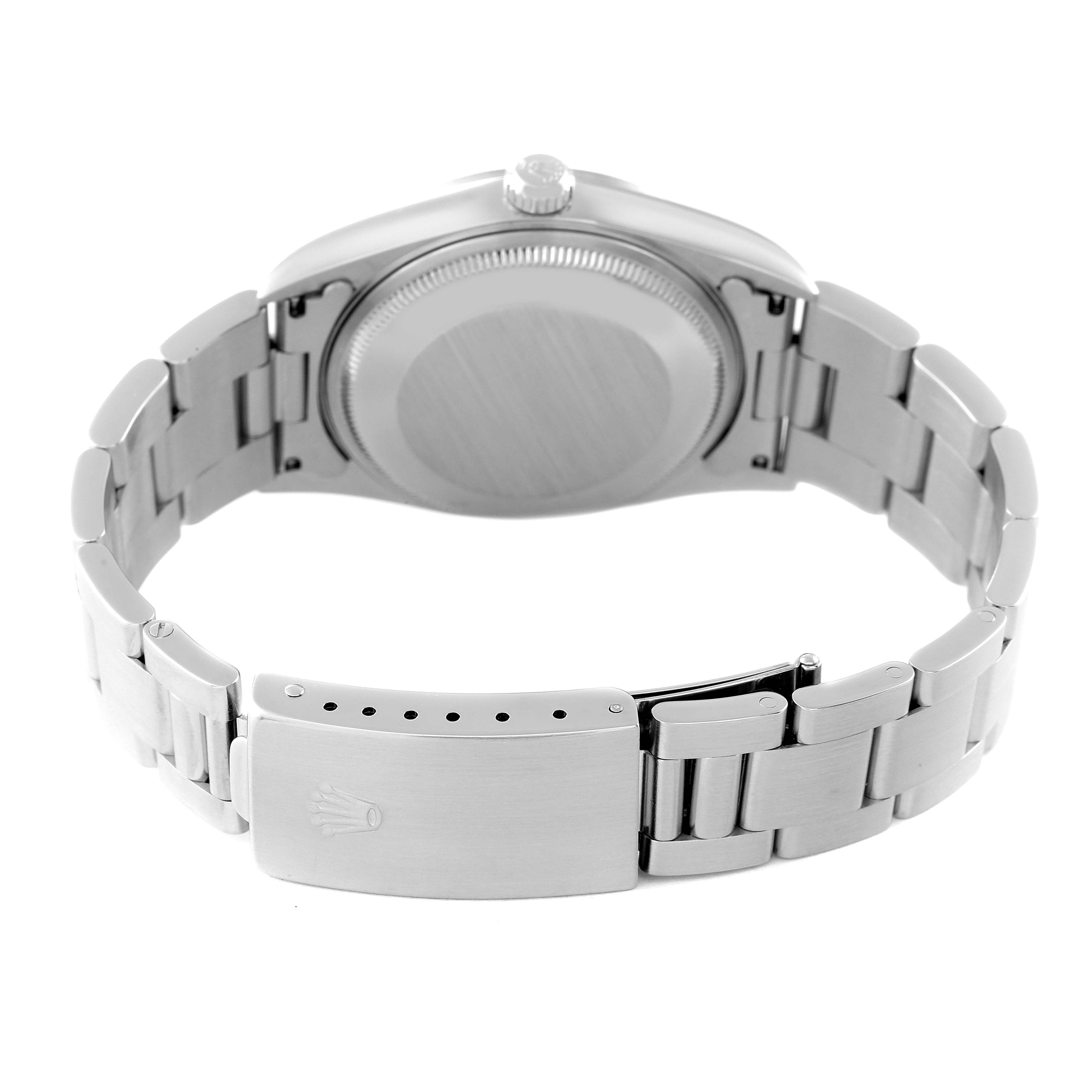 The image shows the back and clasp of the Rolex Air-King 14000 Men's Stainless Steel Pink Dial 14000 Men's Stainless Steel Pink Dial watch, highlighting the bracelet and caseback.