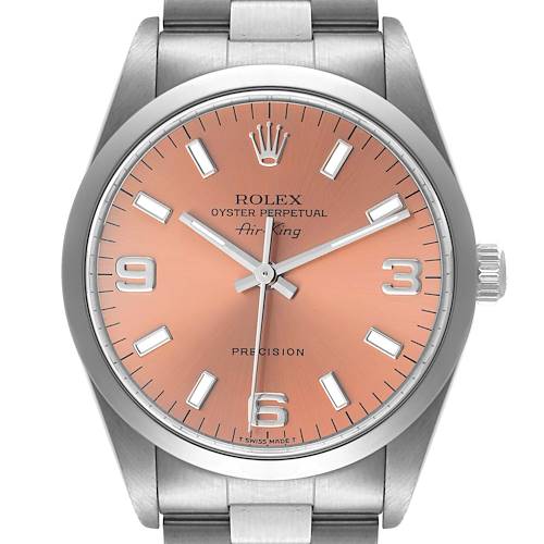 Photo of Rolex Air King 34 Salmon Baton Dial Domed Bezel Steel Watch 14000 Box Papers
