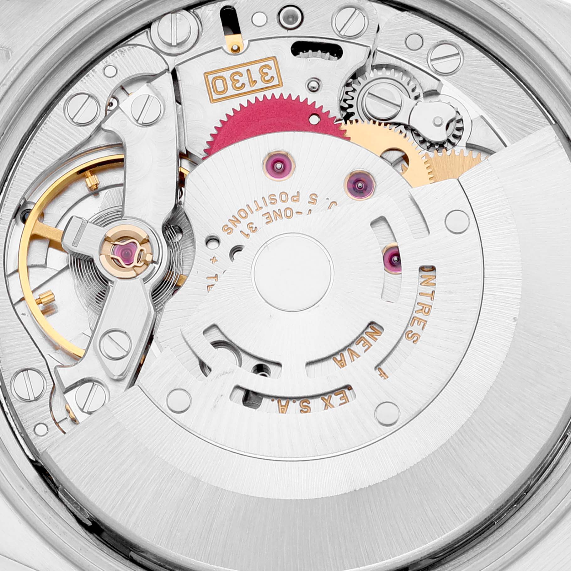 The image shows a detailed view of the internal movement mechanism of the Rolex Air-King 14000 Men's Stainless Steel Black Dial 14000 Men's Stainless Steel Black Dial watch.