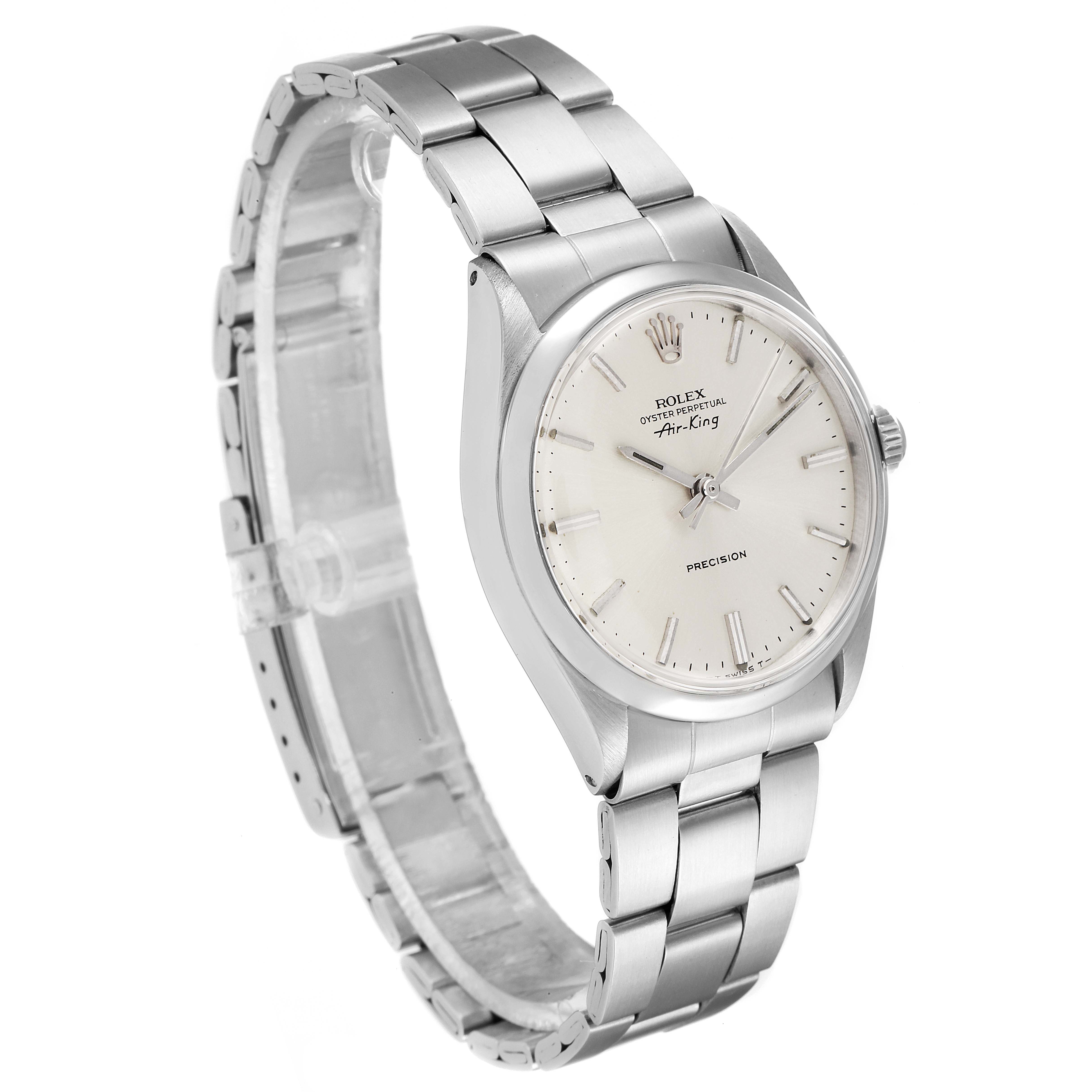 This Rolex Vintage Collection 5500 Men
s Stainless Steel Silver Dial 5500 Men
s Stainless Steel Silver Dial model is shown at an angled side view, revealing the face, bezel, crown, and bracelet.
