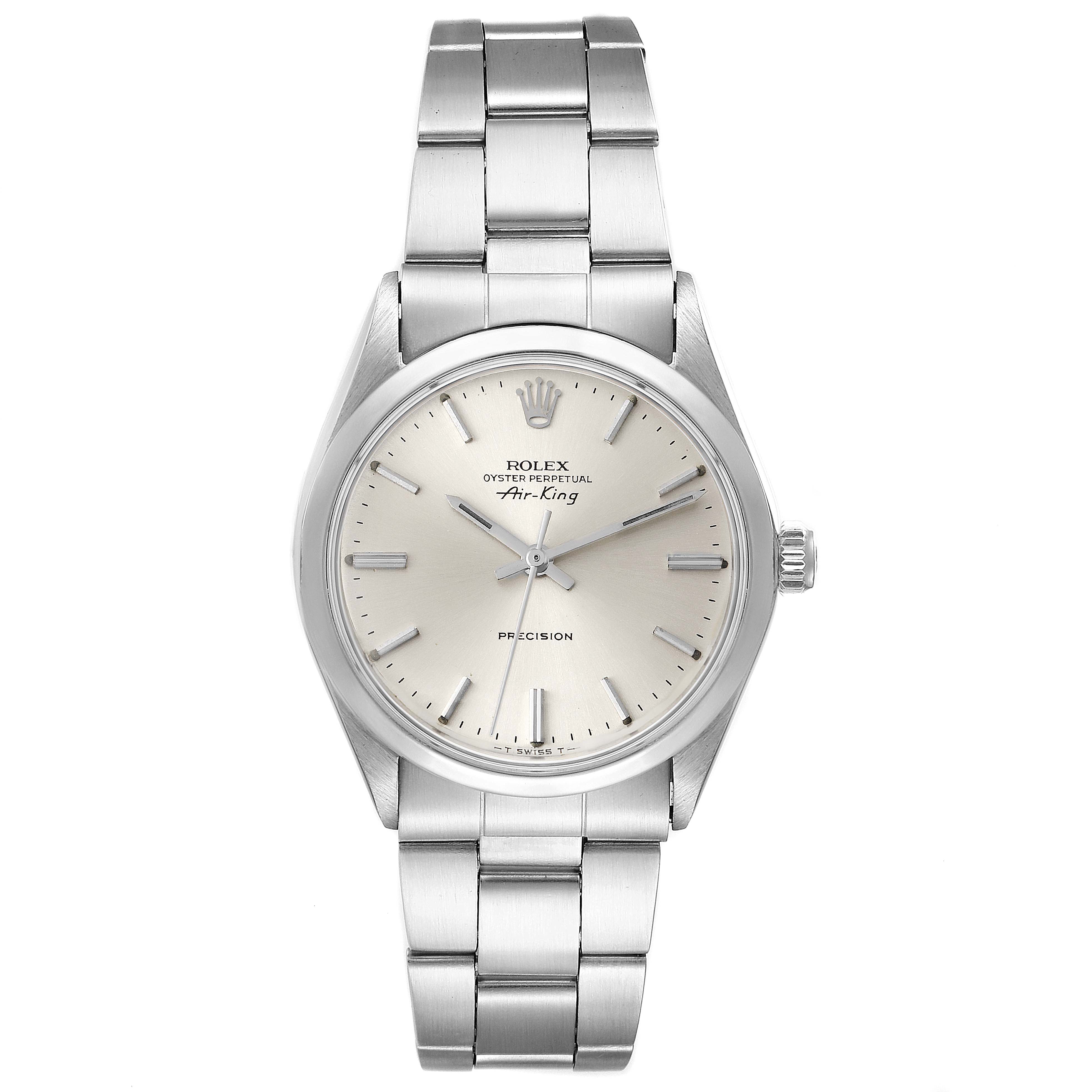 The Rolex Vintage Collection 5500 Men
s Stainless Steel Silver Dial 5500 Men
s Stainless Steel Silver Dial model is shown from a top-down angle, displaying the entire watch including the face and bracelet.