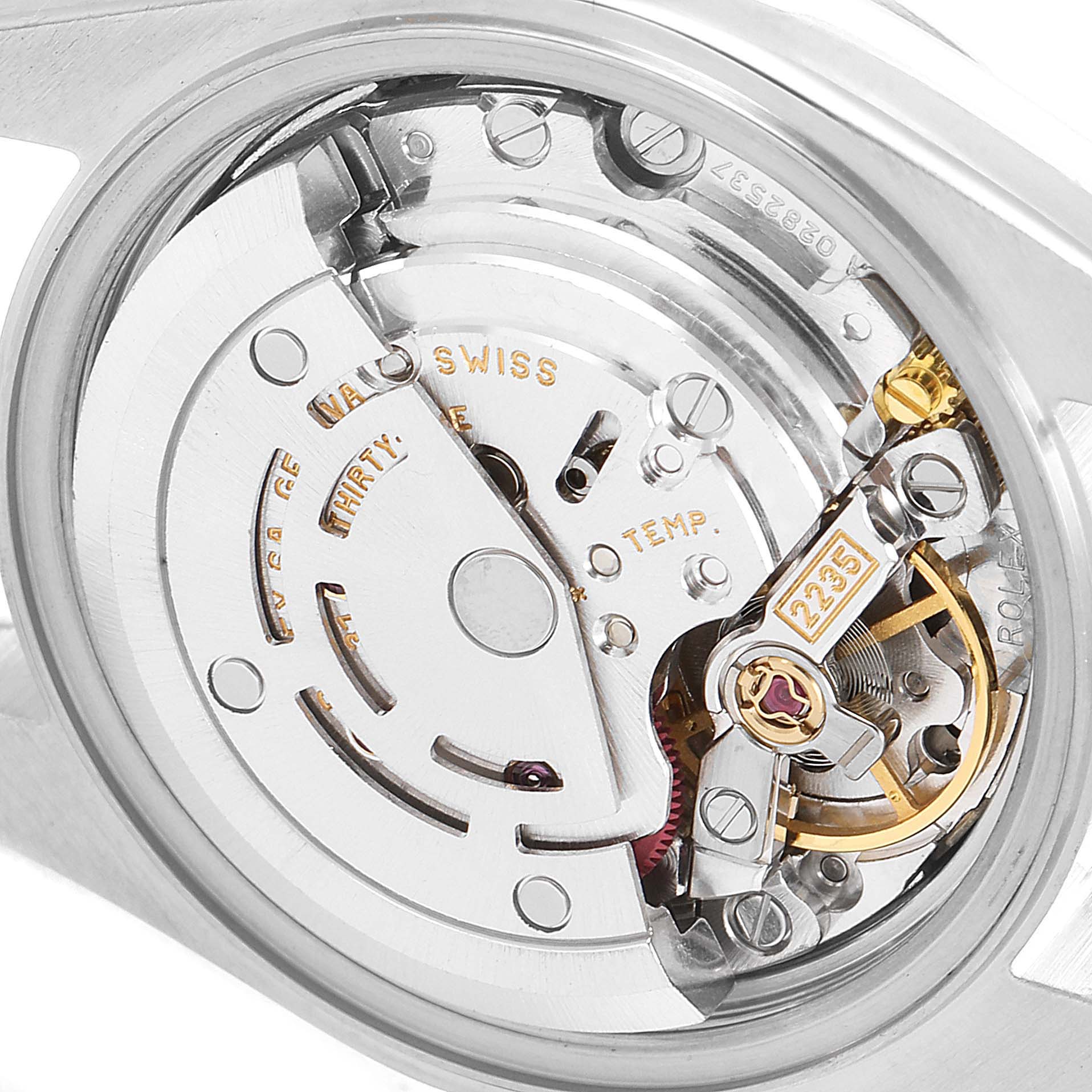 The image shows the movement mechanism of a Rolex Date 79190 Women's Stainless Steel White Dial 79190 Women's Stainless Steel White Dial model watch, viewed from the back.