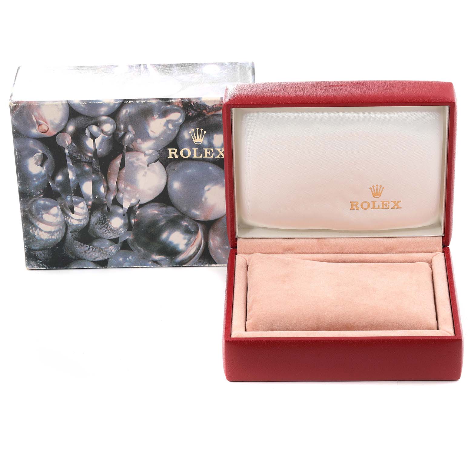 The image shows a Rolex Datejust 79174 Women's Stainless Steel Silver Dial 79174 Women's Stainless Steel Silver Dial watch box and the opened inner case with a cushioned watch holder.