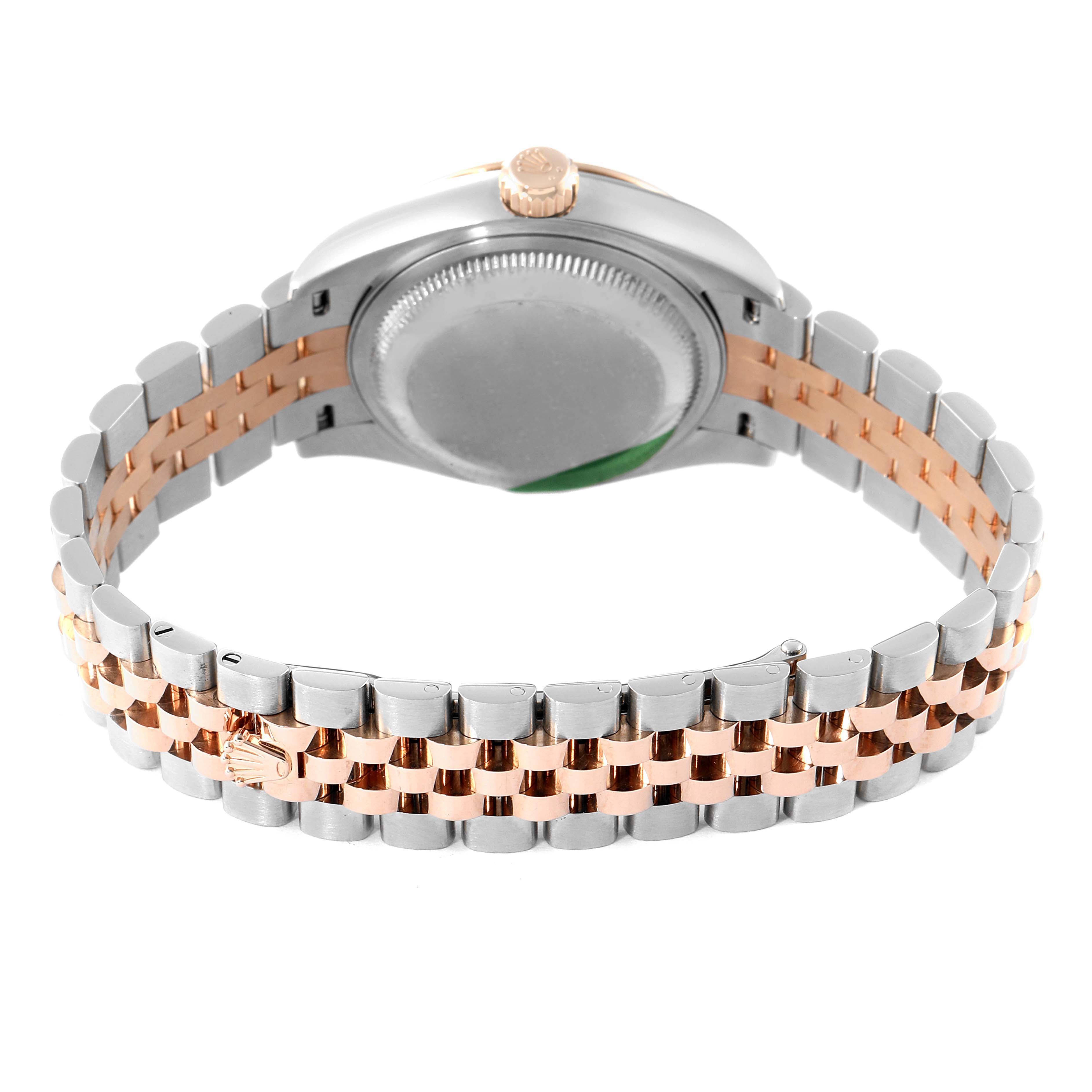 The image shows the back and bracelet of a Rolex Datejust 279171 Women's Steel and Gold (two tone) Pink Dial 279171 Women's Steel and Gold (two tone) Pink Dial watch, highlighting a two-tone metal design.