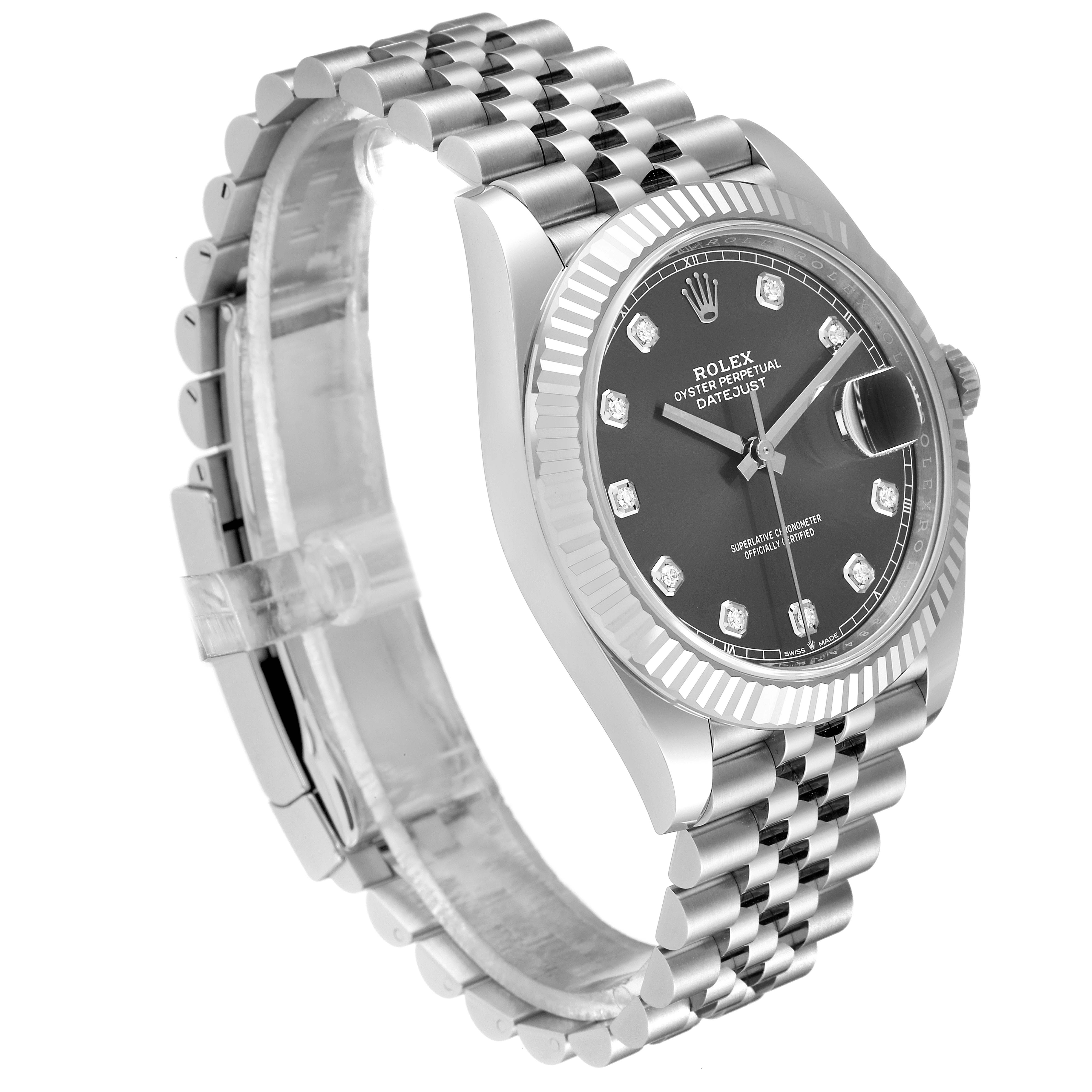 The Rolex Datejust 41 126334 Men
s Stainless Steel Grey Dial 126334 Men
s Stainless Steel Grey Dial watch is displayed at a three-quarter angle, showcasing the dial, bezel, and bracelet.