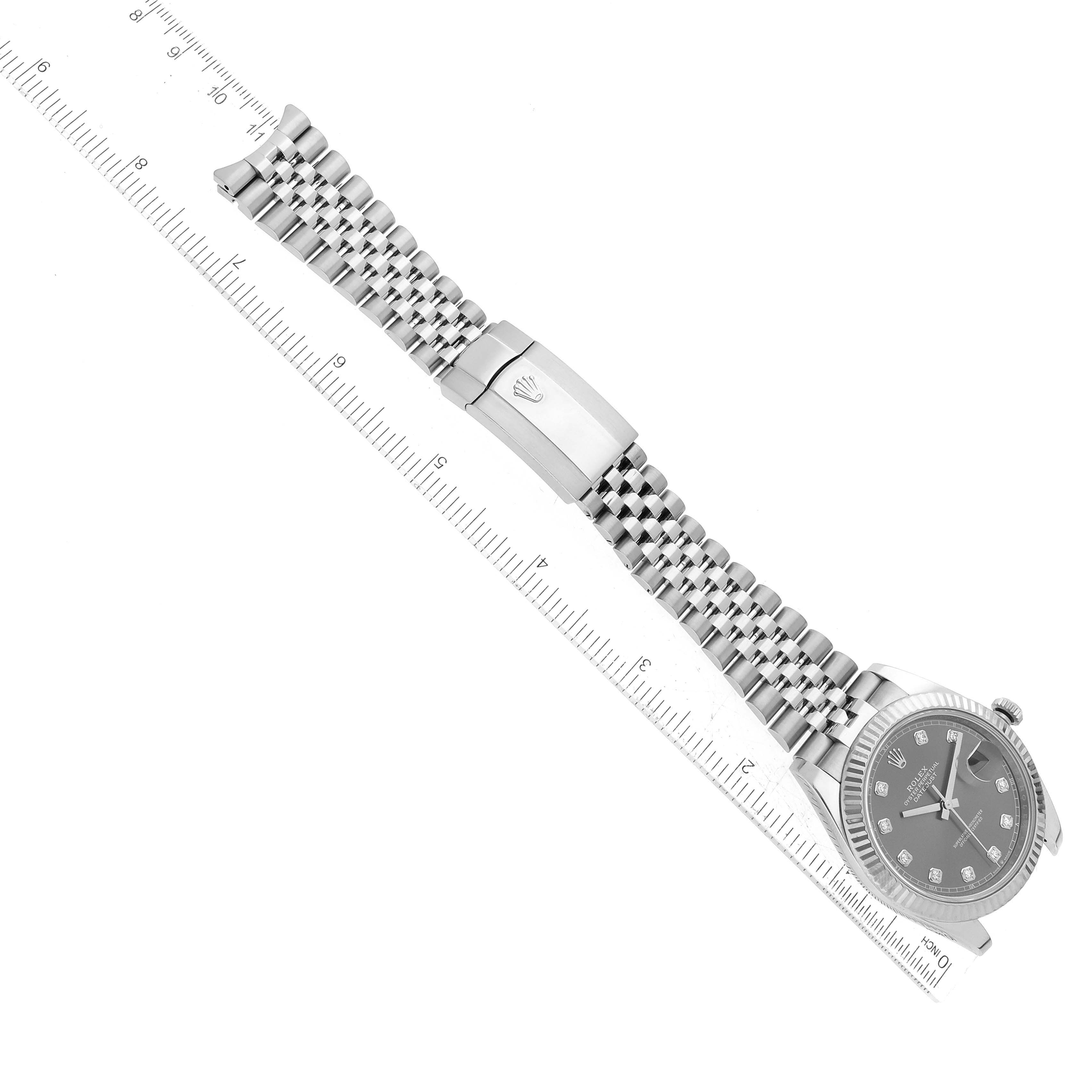 The image shows the Rolex Datejust 41 126334 Men's Stainless Steel Grey Dial 126334 Men's Stainless Steel Grey Dial watch at an angle, featuring the entire bracelet, clasp, and part of the dial.