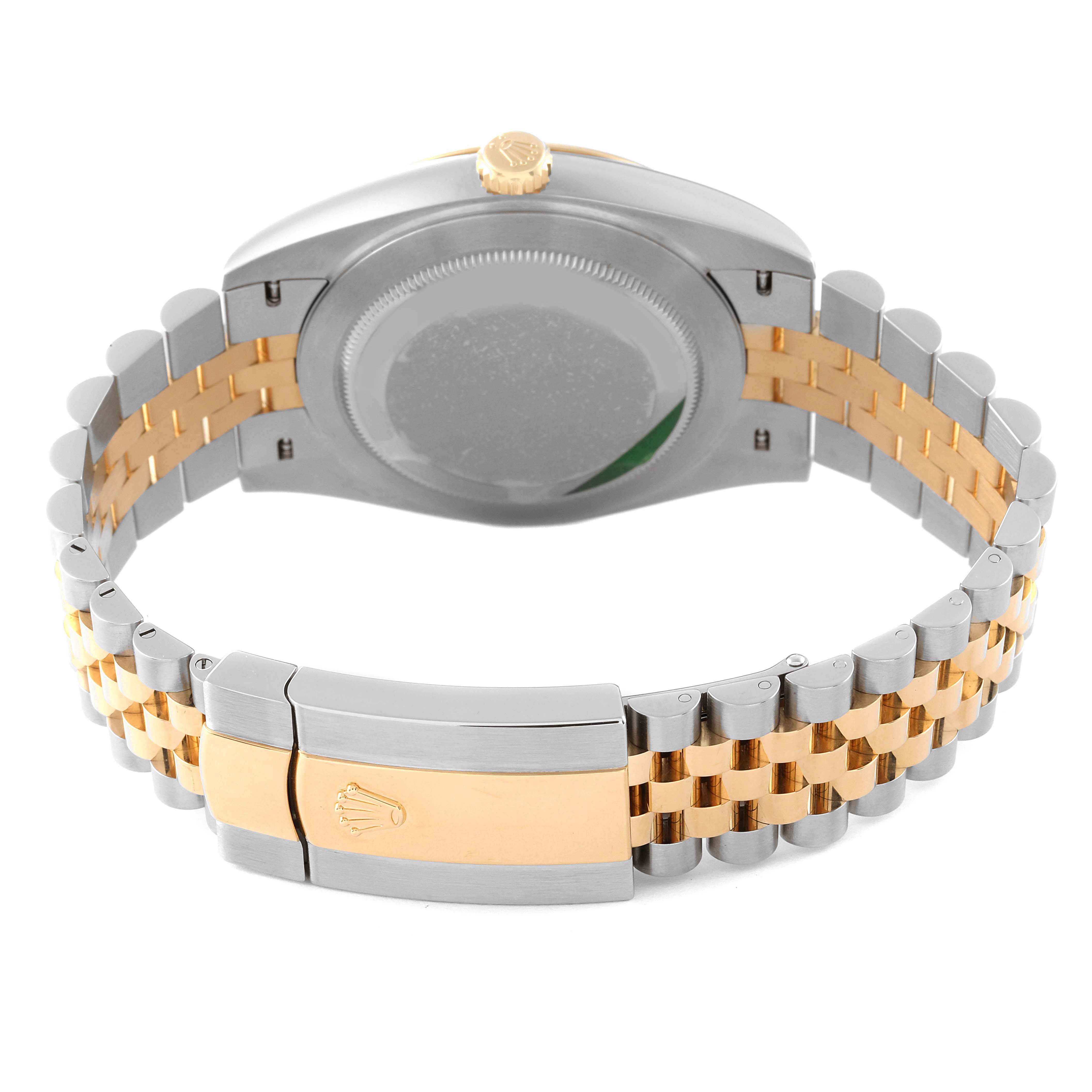 The image shows the back angle of a Rolex Datejust 41 126333 Men
s Steel and Gold (two tone) Grey Dial 126333 Men
s Steel and Gold (two tone) Grey Dial watch, highlighting the case back, crown, and two-tone bracelet clasp.