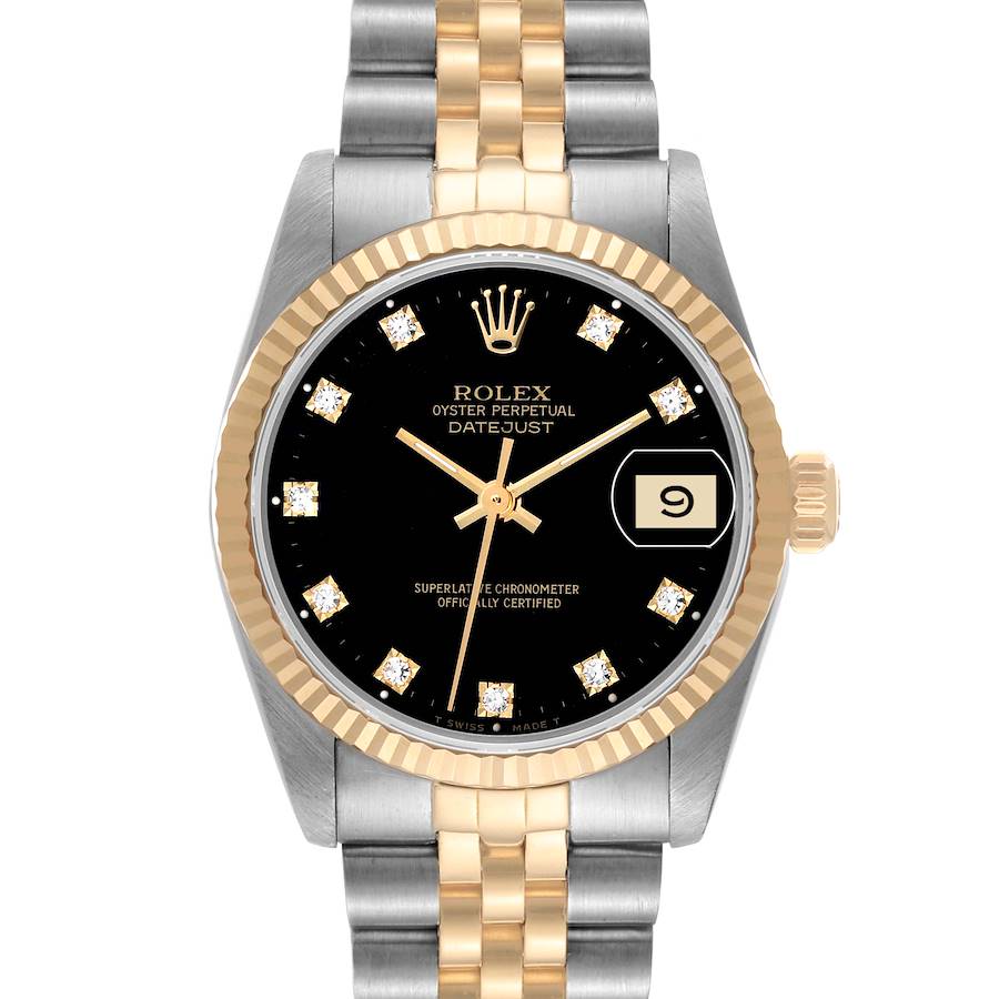 Rolex Datejust Midsize Steel Yellow Gold Diamond Dial Ladies Watch 68273 SwissWatchExpo