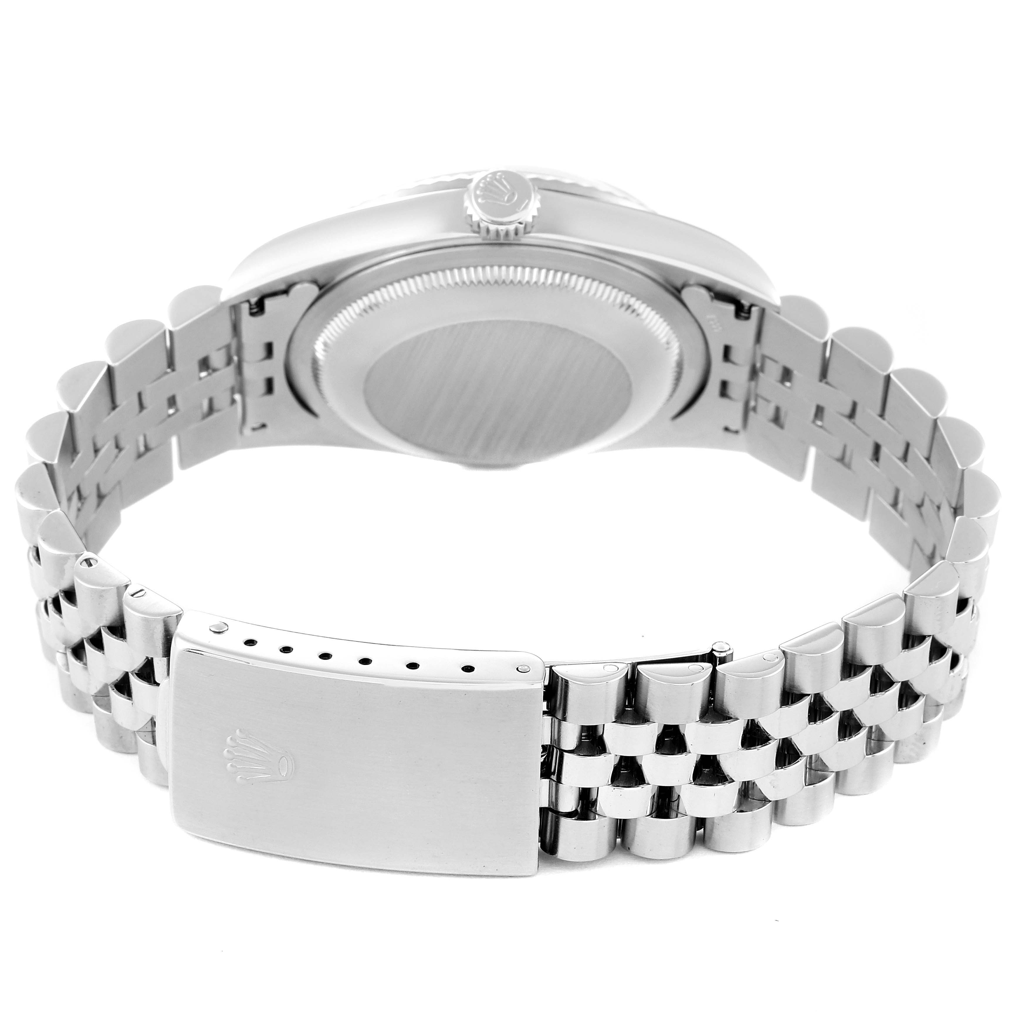 The image shows the back view of a Rolex Datejust 16234 Men's Stainless Steel Blue Dial 16234 Men's Stainless Steel Blue Dial watch, highlighting the bracelet and clasp.