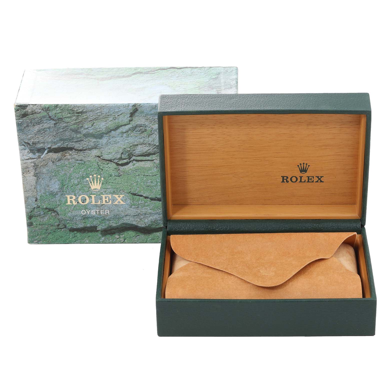 This image shows the open box and outer packaging for the Rolex Datejust 16233 Men's Steel and Gold (two tone) Black Dial 16233 Men's Steel and Gold (two tone) Black Dial watch.