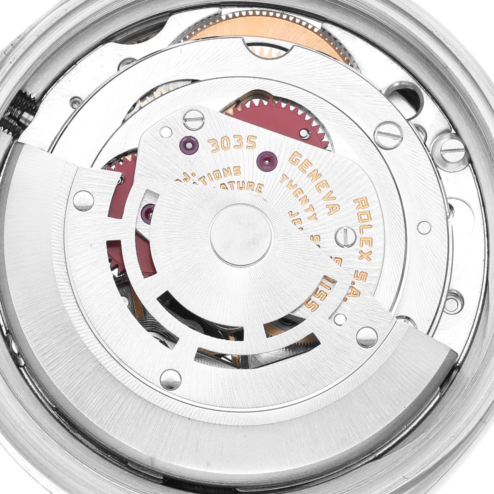 This image shows the internal mechanism of a Rolex Datejust 16013 Men's Steel and Gold (two tone) Champagne Dial 16013 Men's Steel and Gold (two tone) Champagne Dial, specifically the automatic movement from a top-down angle.