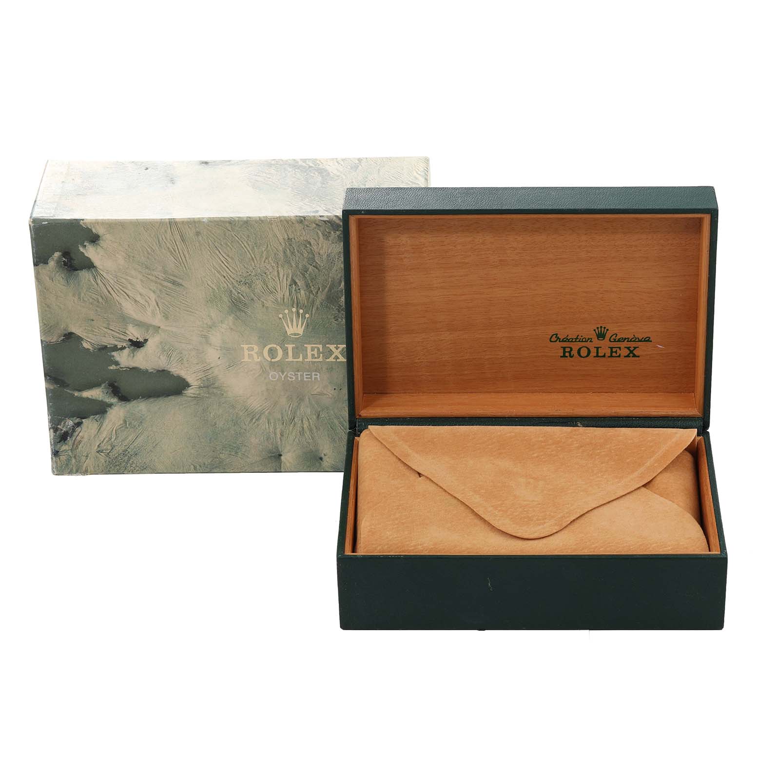 The image shows the outer box and inner presentation case for a Rolex Datejust 16013 Men's Steel and Gold (two tone) Champagne Dial 16013 Men's Steel and Gold (two tone) Champagne Dial model.