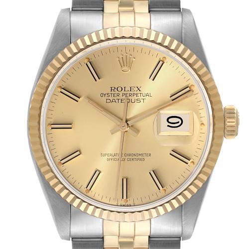 Photo of Rolex Datejust Steel Yellow Gold Champagne Dial Vintage Mens Watch 16013