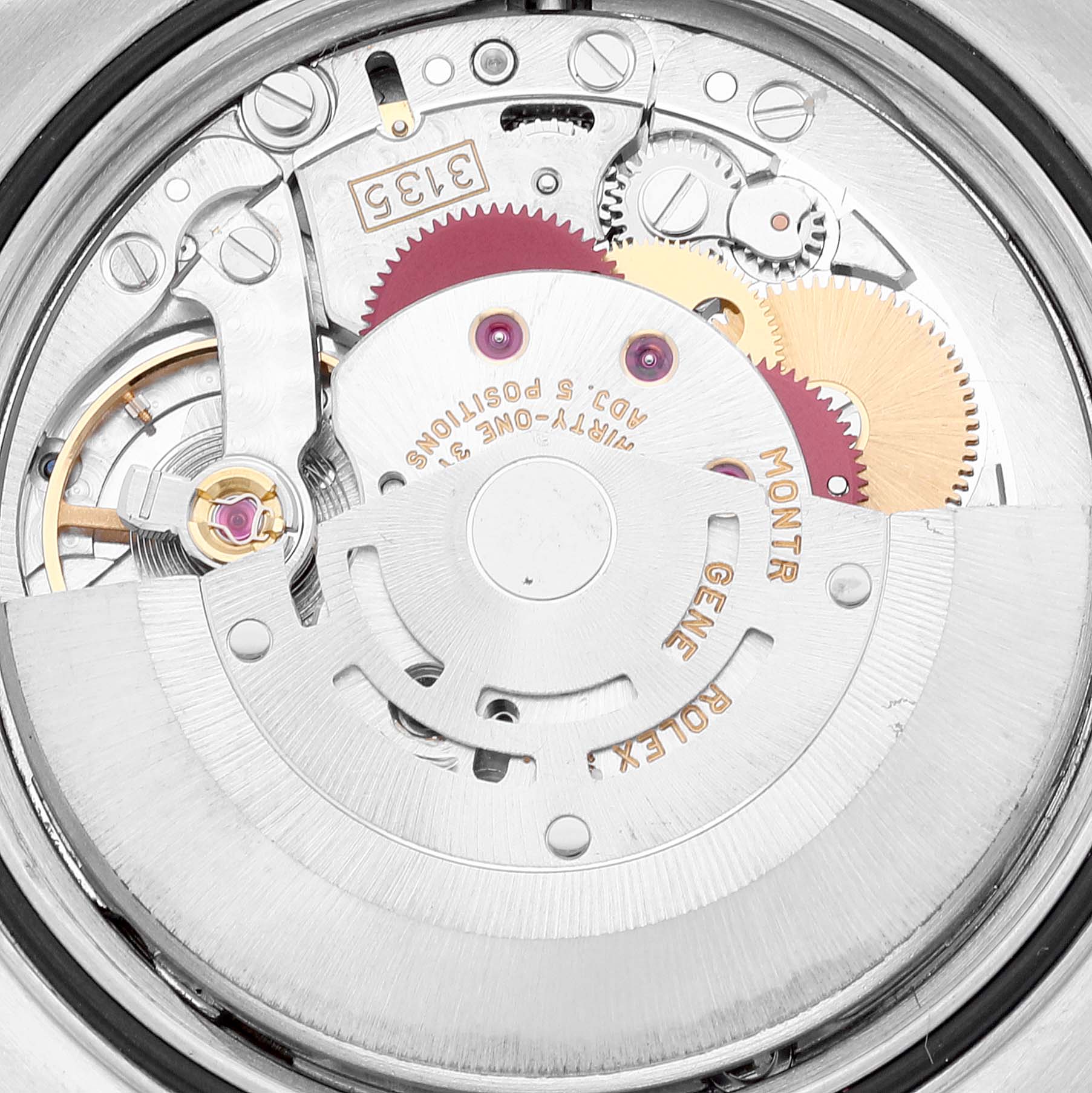 The image shows a close-up view of the internal movement mechanism of the Rolex Datejust 16233 Men's Steel and Gold (two tone) Champagne Dial 16233 Men's Steel and Gold (two tone) Champagne Dial watch.
