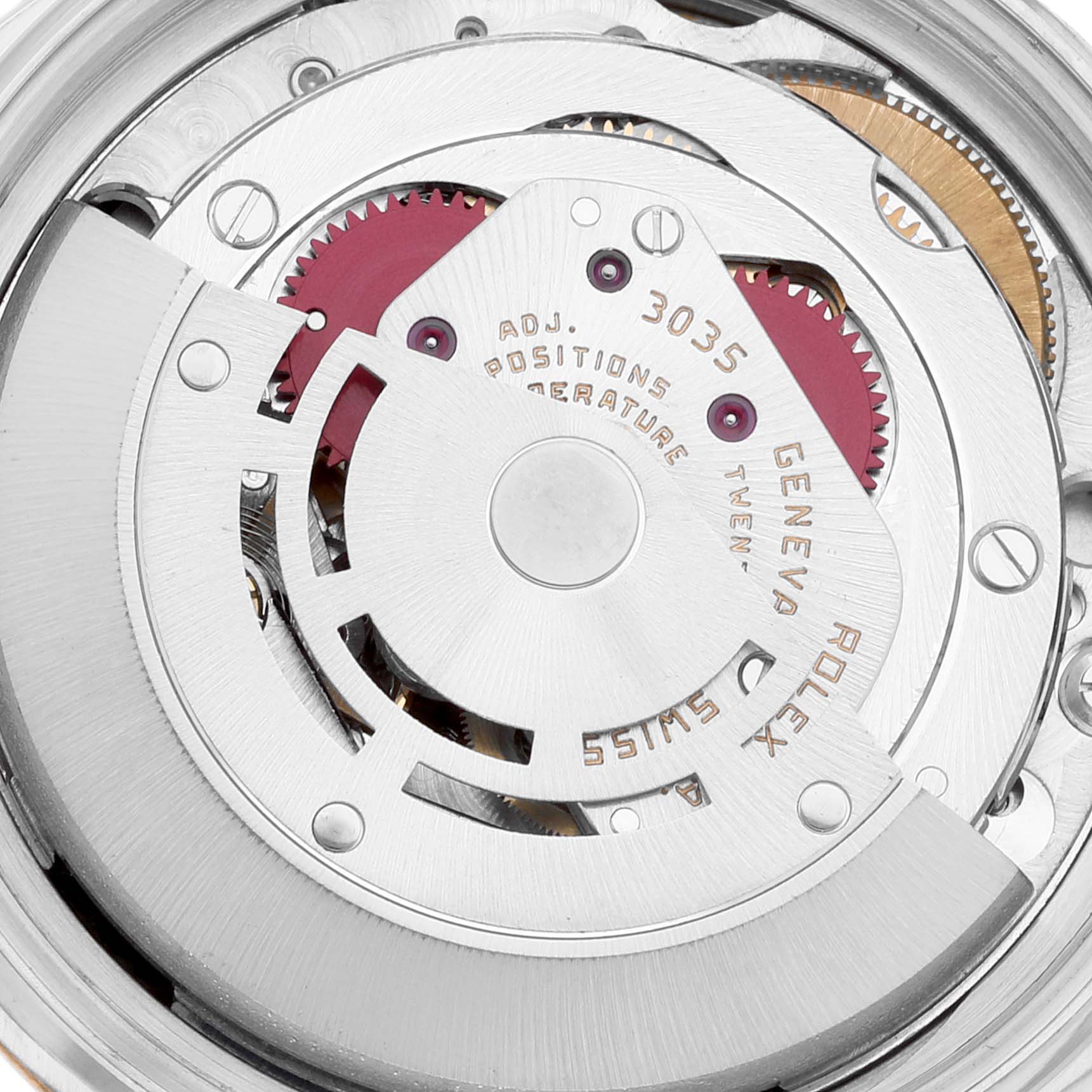 This image shows the internal movement mechanism of a Rolex Datejust 16013 Men's Steel and Gold (two tone) Champagne Dial 16013 Men's Steel and Gold (two tone) Champagne Dial model watch, viewed from the back.