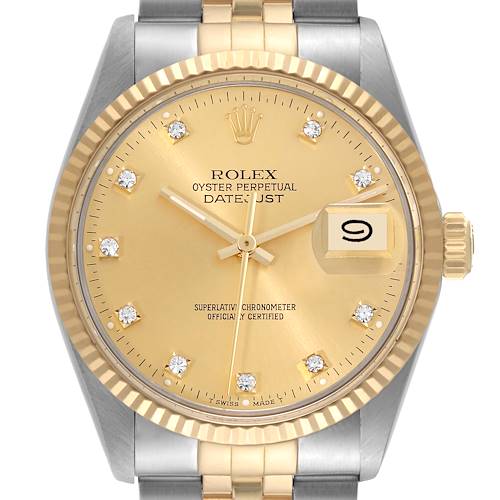 Photo of Rolex Datejust Steel Yellow Gold Diamond Vintage Mens Watch 16013 Box Papers