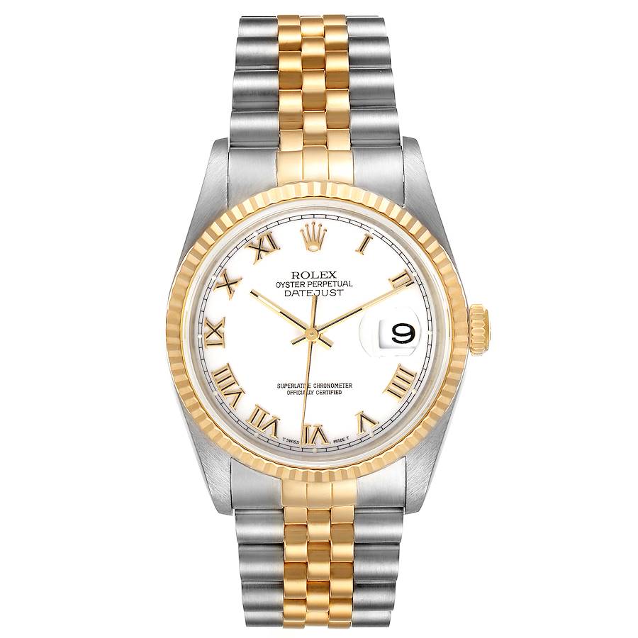 Rolex Datejust Steel Yellow Gold White Roman Dial Mens Watch 16233 ...