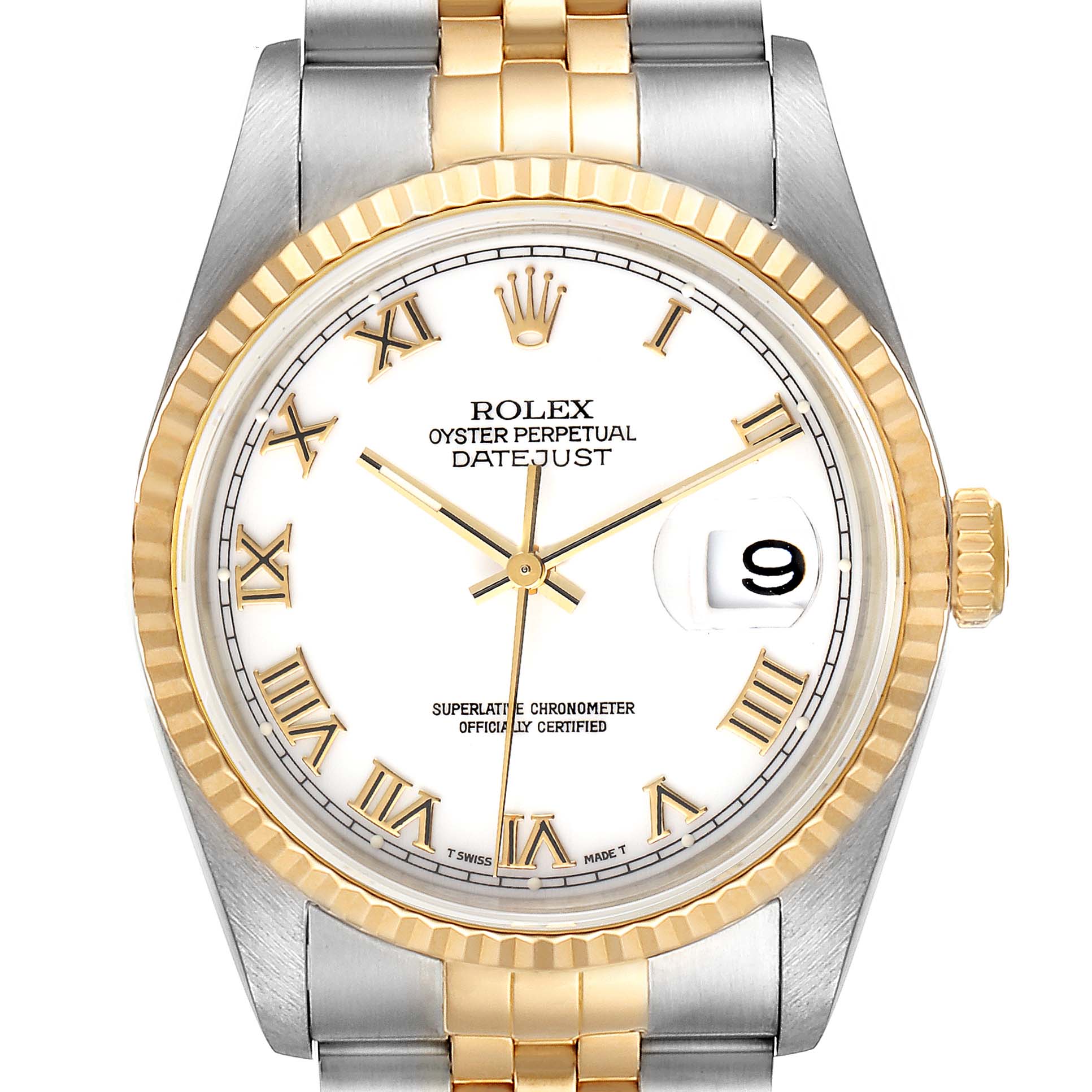 Rolex Datejust Steel Yellow Gold White Roman Dial Mens Watch 16233 ...