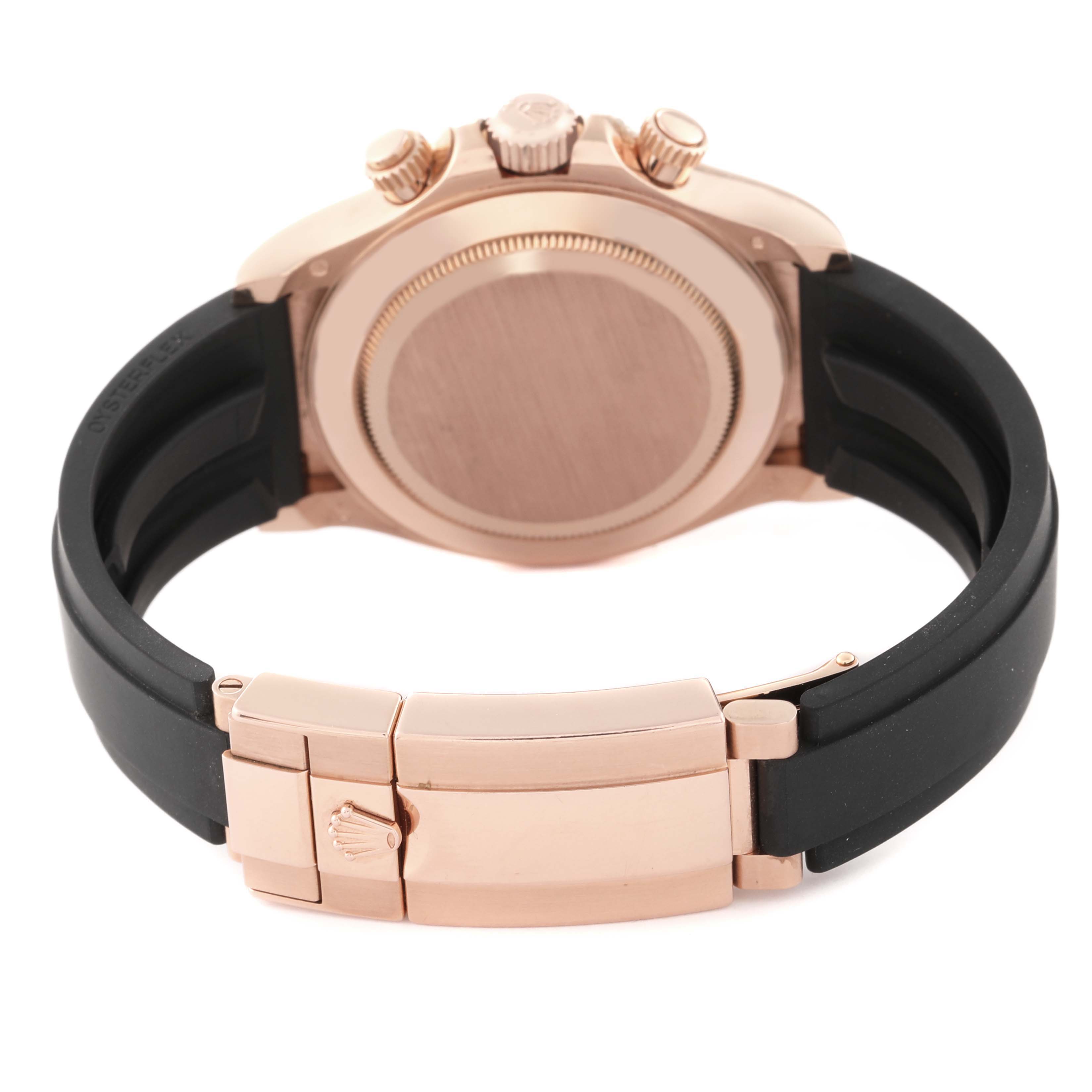 The image shows the back case and clasp of a Rolex Daytona 116515LN Men's Rose Gold Champagne Dial 116515LN Men's Rose Gold Champagne Dial watch, viewed from the rear angle.