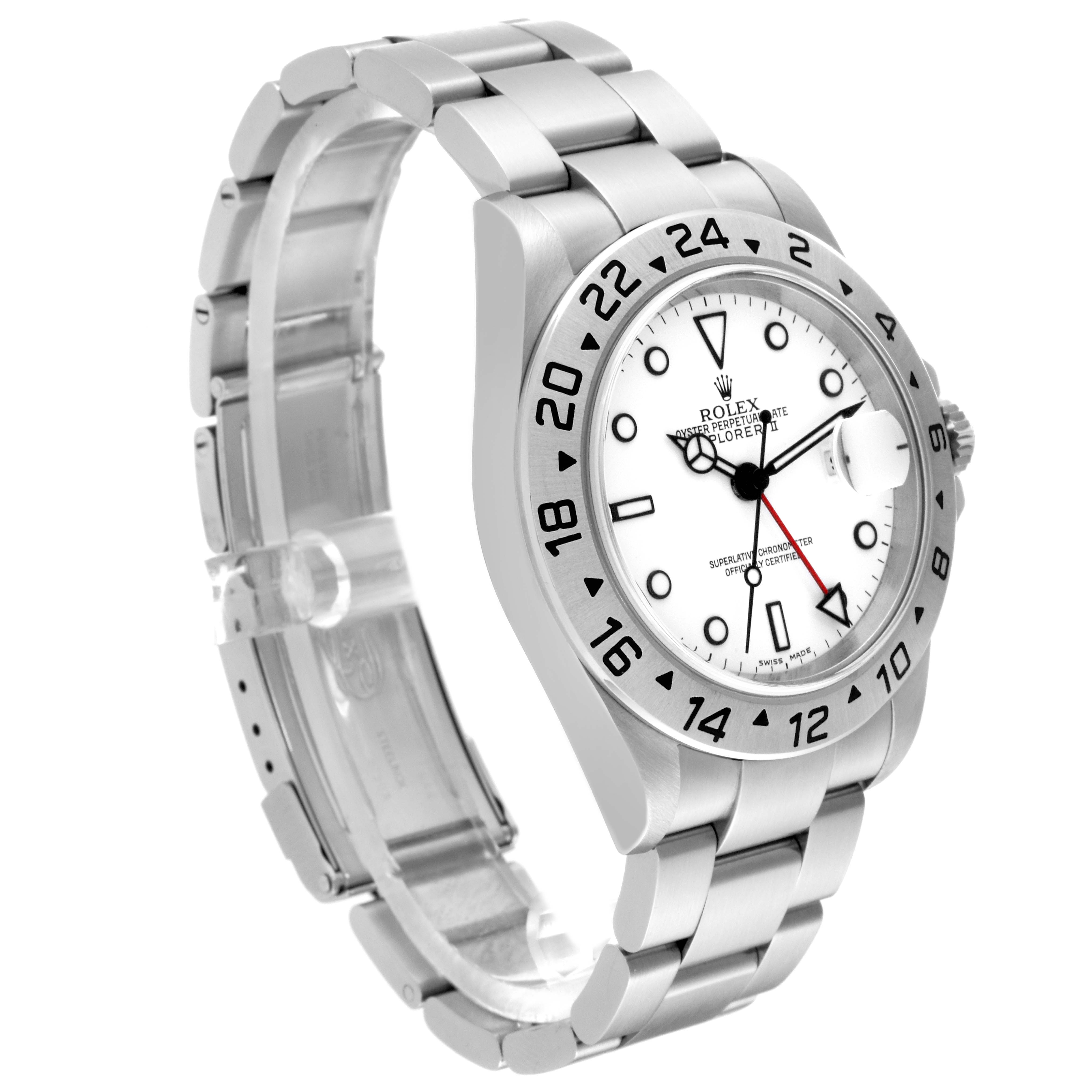 The image shows a Rolex Explorer 16570 Men's Stainless Steel White Dial 16570 Men's Stainless Steel White Dial watch at a three-quarter angle, highlighting its face, bezel, and bracelet.