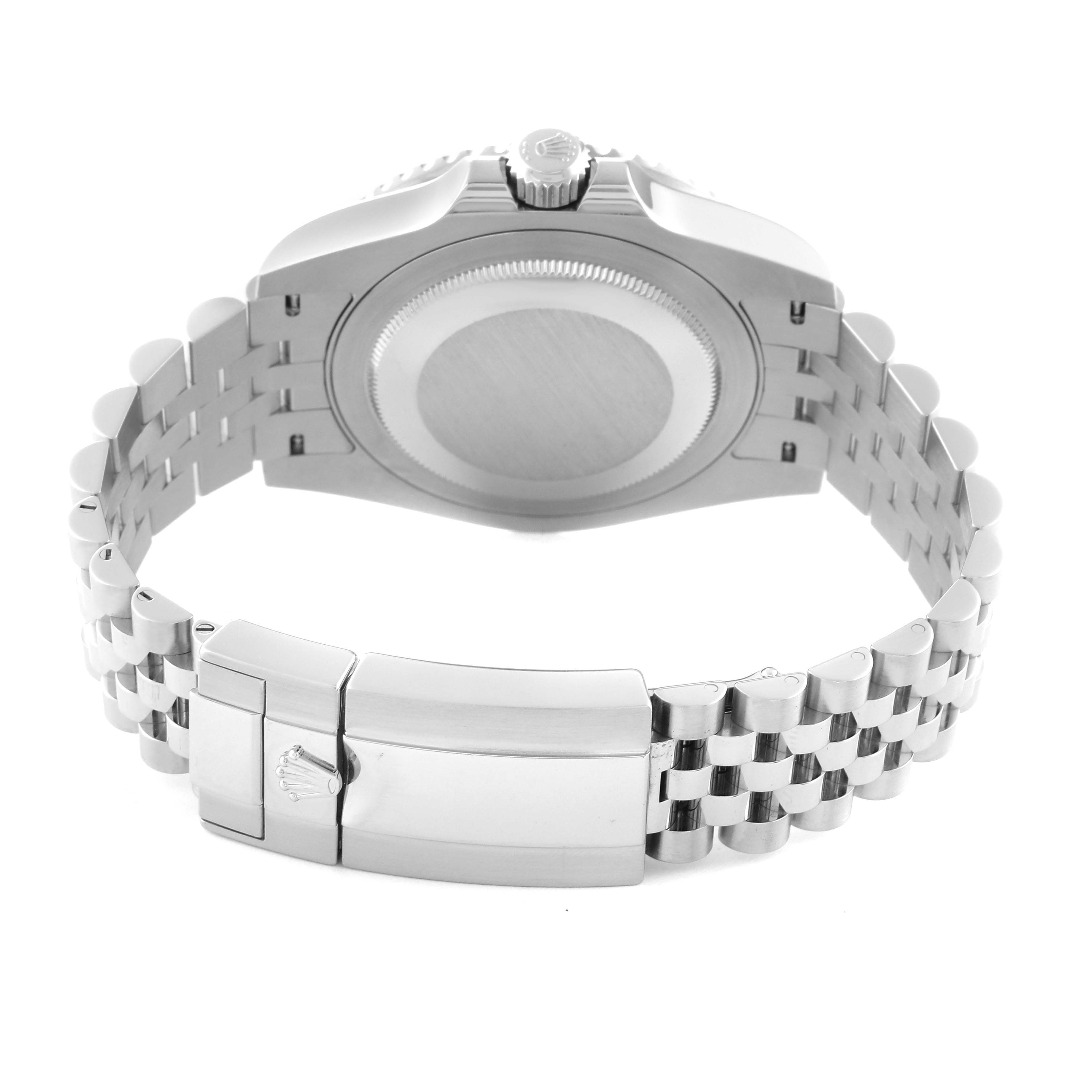 The image shows the back case and clasp of a Rolex GMT-Master 126710BLNR Men's Stainless Steel Black Dial 126710BLNR Men's Stainless Steel Black Dial watch from a rear angle.