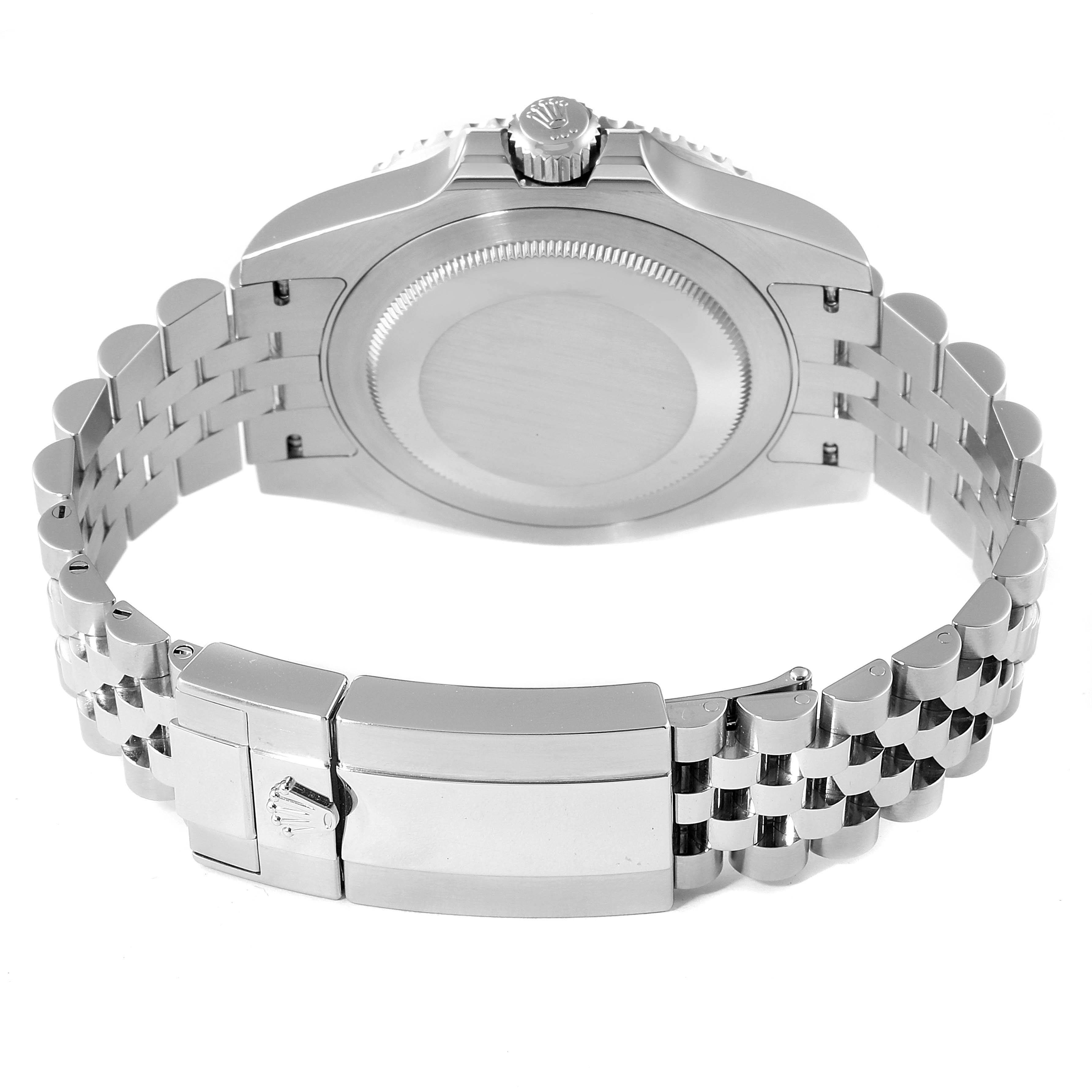 The image shows the back view of the Rolex GMT-Master 126710 Men's Stainless Steel Black Dial 126710 Men's Stainless Steel Black Dial watch, highlighting the case back, bracelet, and clasp.