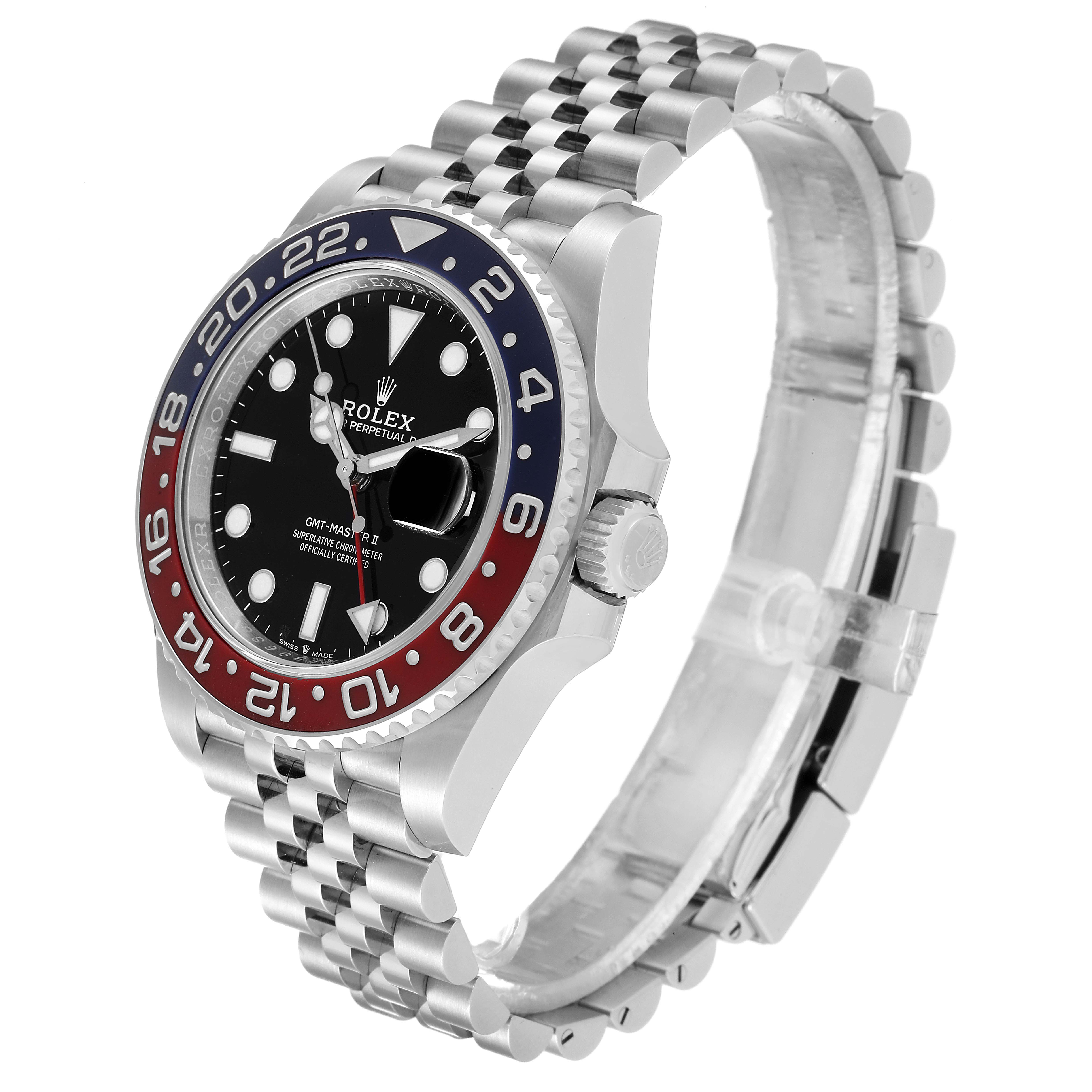 The Rolex GMT-Master 126710 Men
s Stainless Steel Black Dial 126710 Men
s Stainless Steel Black Dial watch is shown at a slight angle, displaying the face, bezel, crown, and bracelet.
