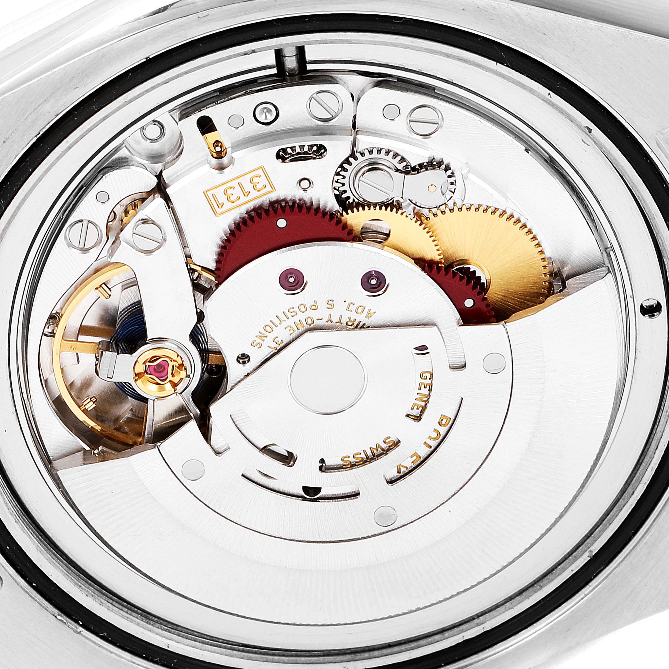 This is an interior view of the Rolex Milgauss 116400GV Men
s Stainless Steel Blue Dial 116400GV Men
s Stainless Steel Blue Dial watch model, showcasing its intricate mechanical movement components.