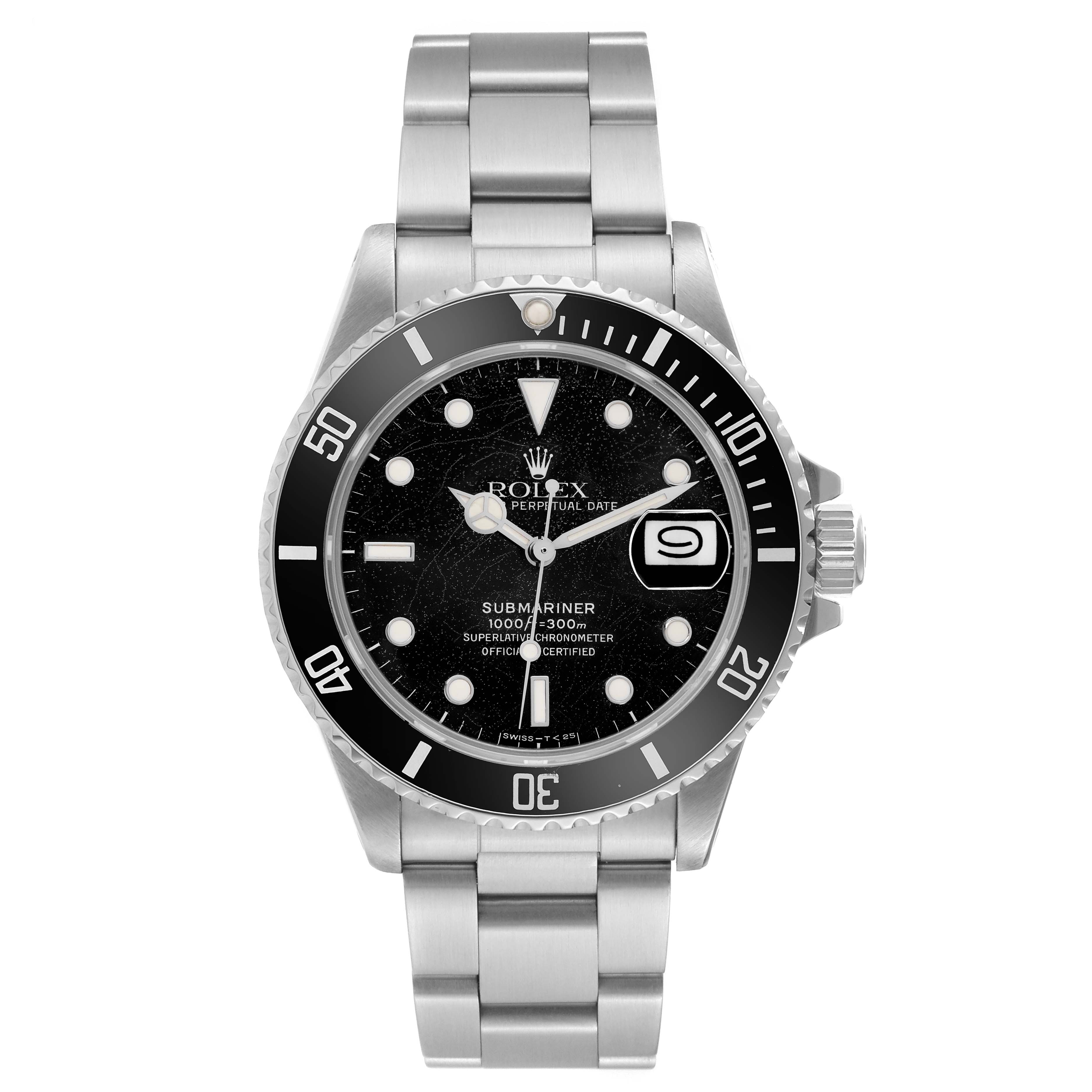 The image shows a front view of the Rolex Vintage Collection 168000 Men's Stainless Steel Black Dial 168000 Men's Stainless Steel Black Dial model watch displaying its face, bezel, and bracelet.