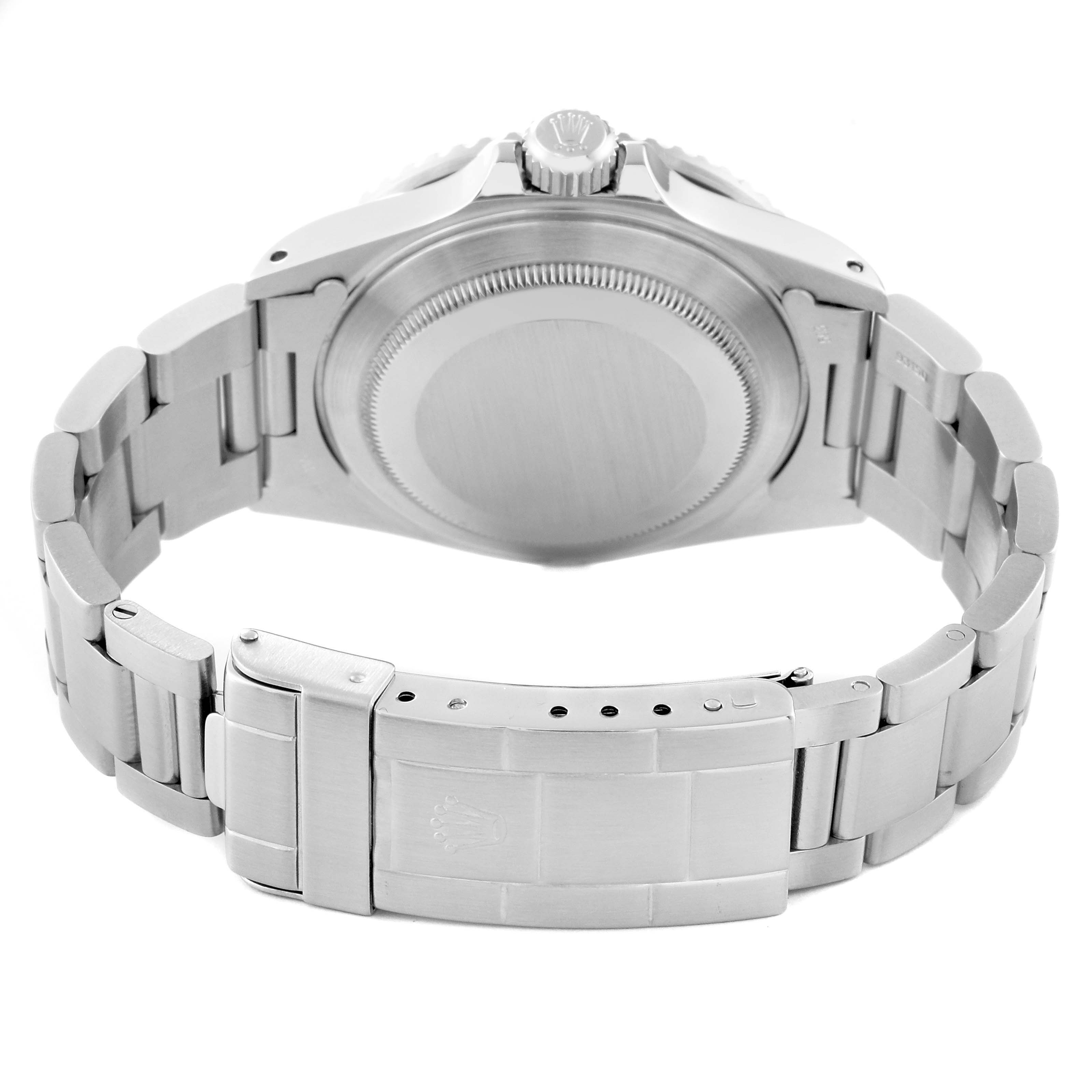 This image shows the back view of the Rolex Vintage Collection 168000 Men's Stainless Steel Black Dial 168000 Men's Stainless Steel Black Dial watch, highlighting the case back and bracelet clasp.