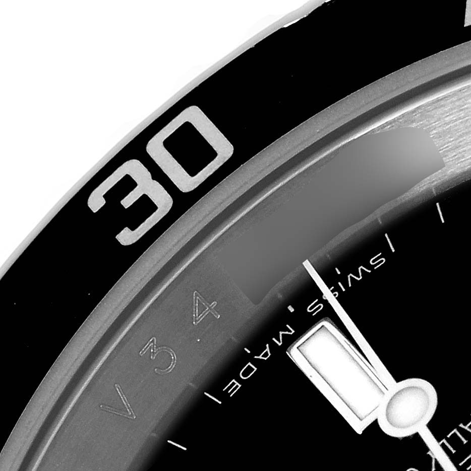 The image shows a close-up of the bezel, part of the dial, and hands of the Rolex Submariner 16610 Men
s Stainless Steel Black Dial 16610 Men
s Stainless Steel Black Dial watch.
