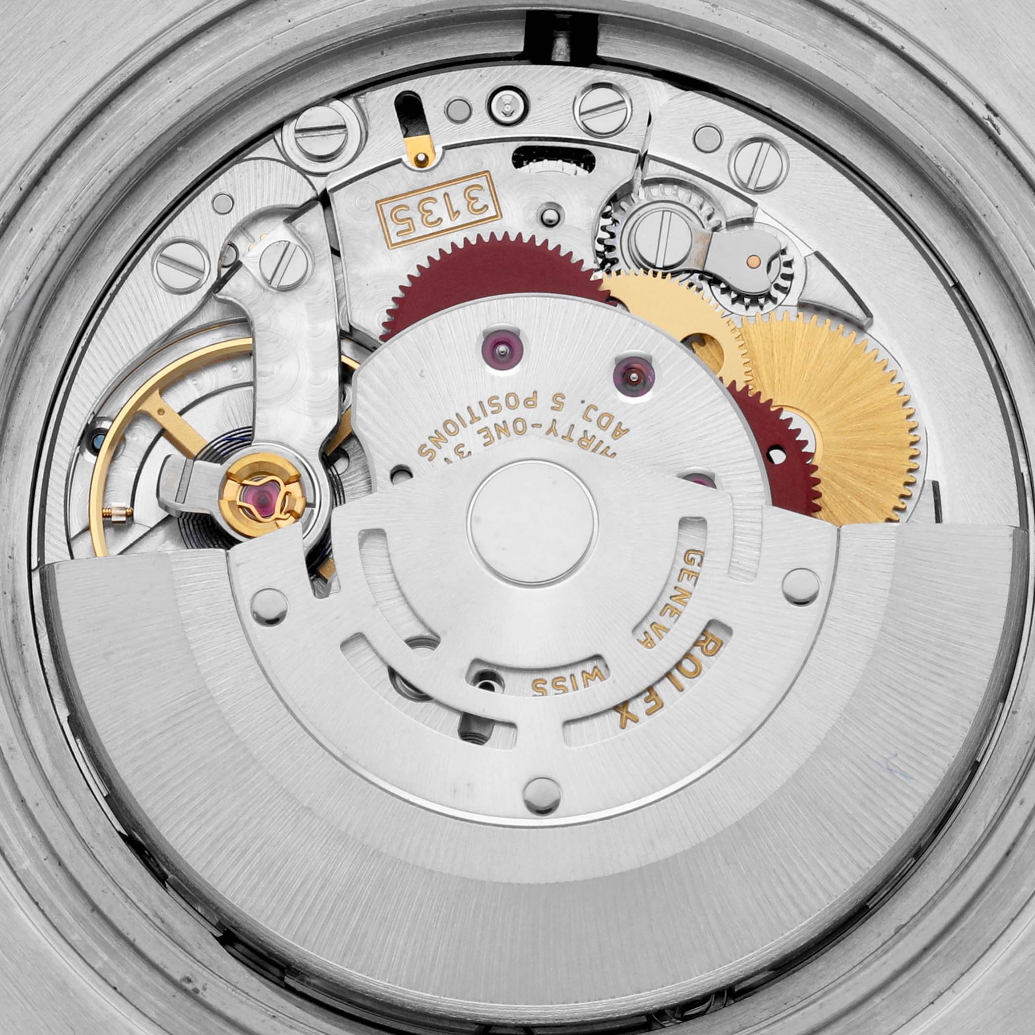 This image shows a close-up view of the internal movement mechanism of a Rolex Submariner 116610LV Men's Stainless Steel Green Dial 116610LV Men's Stainless Steel Green Dial watch.