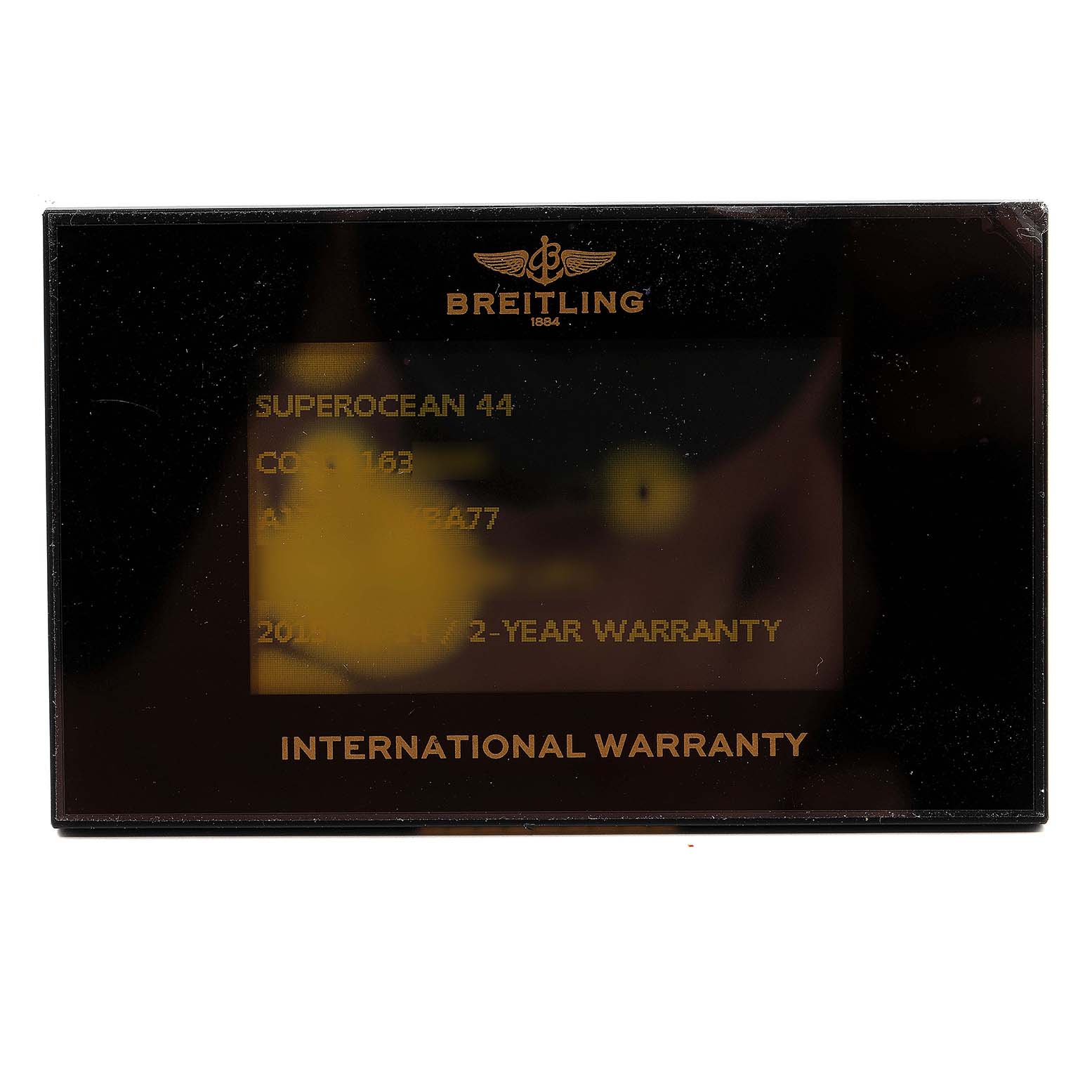 This image shows the international warranty card for the Breitling Superocean A17391 Men
s Stainless Steel Black Dial A17391 Men
s Stainless Steel Black Dial 44 model.