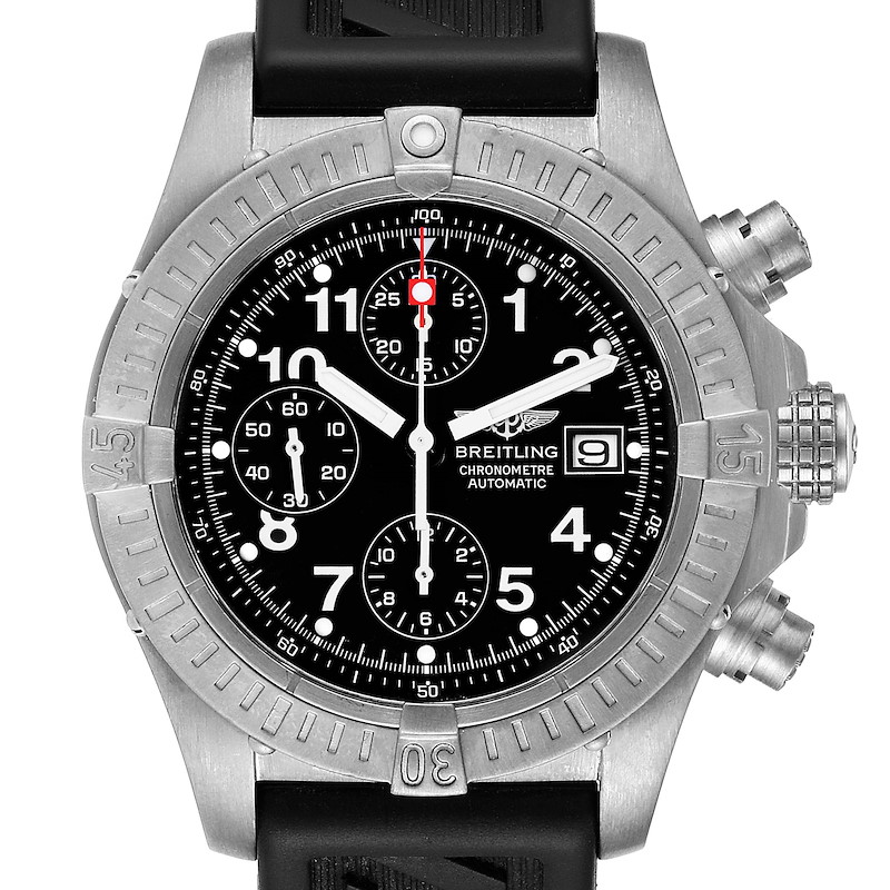 Breitling Avenger Black Dial Chronograph Titanium Watch E13360 Box SwissWatchExpo