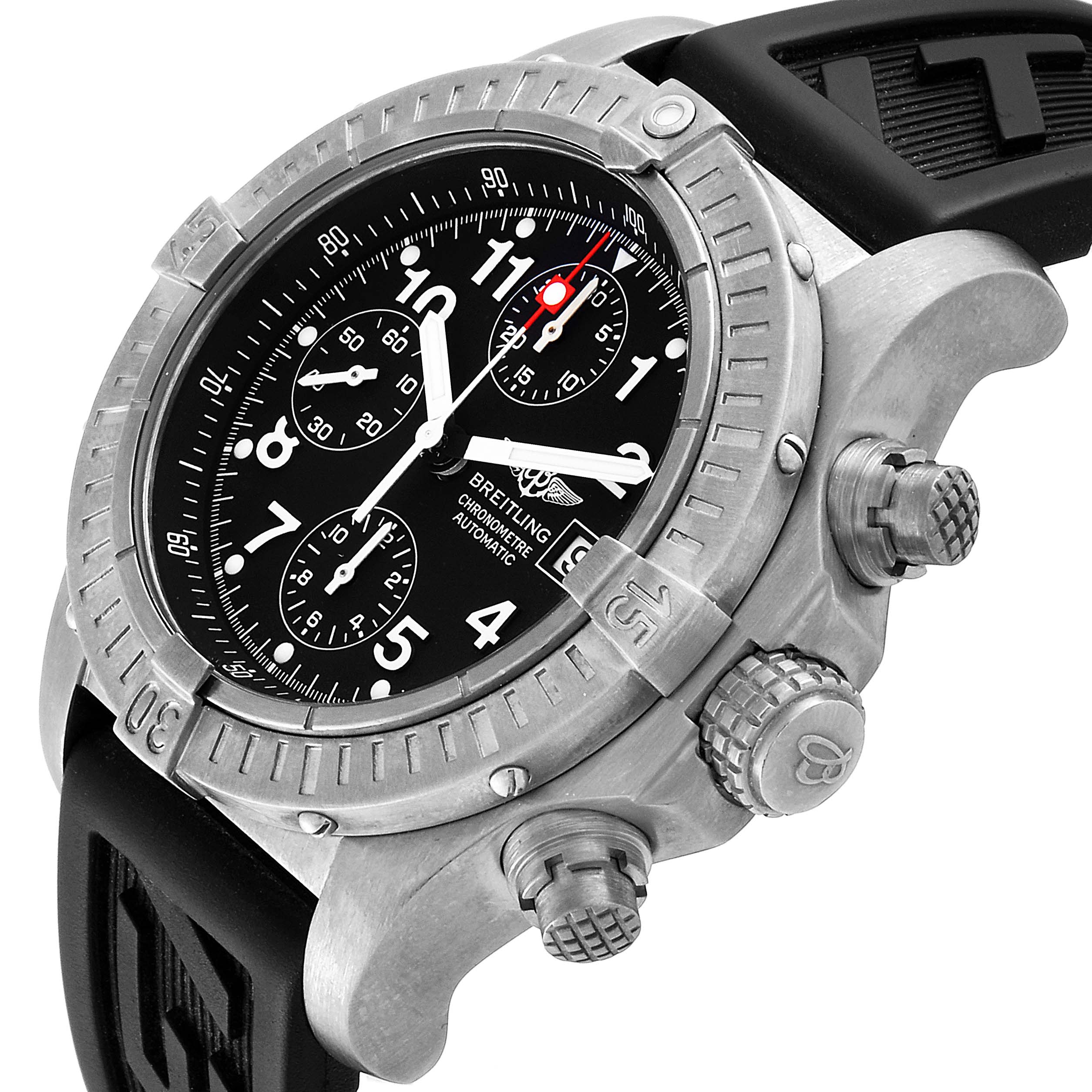Breitling Avenger Black Dial Chronograph Titanium Watch E Box Swisswatchexpo