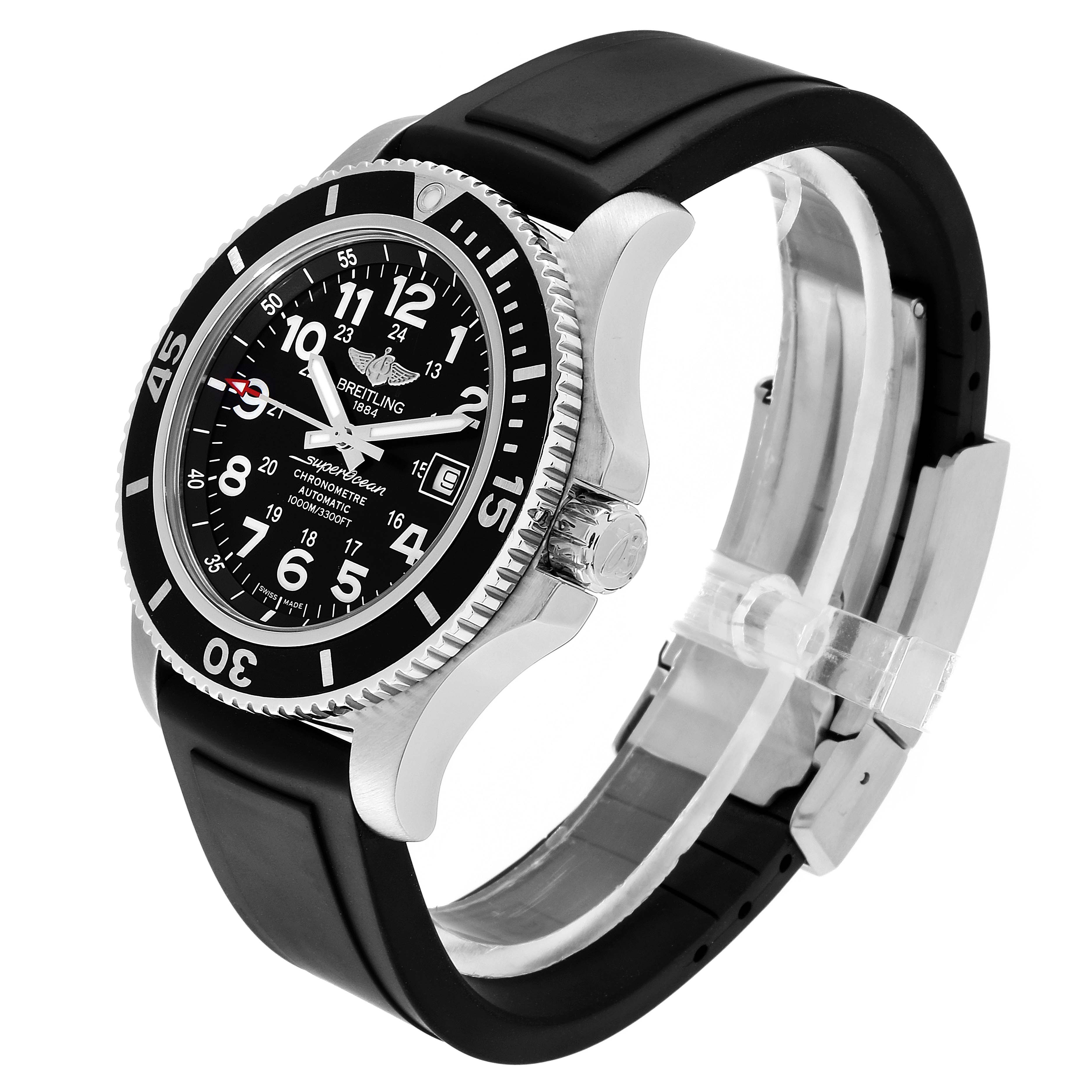 Breitling Superocean II 44 Black Dial Rubber Strap Mens Watch A17392